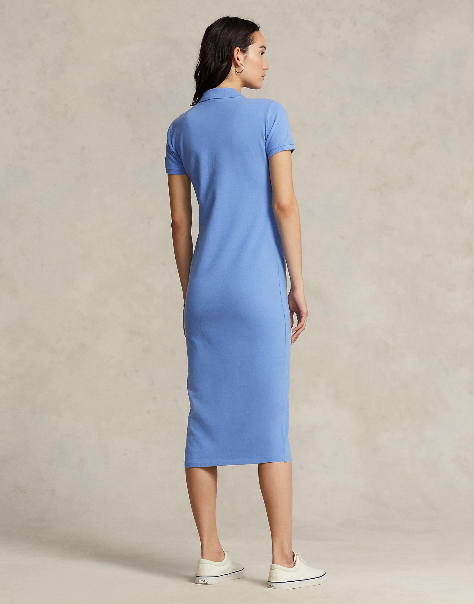 stretch cotton polo midi dress Textured Tipped Novelty Button Polo Midi Dress