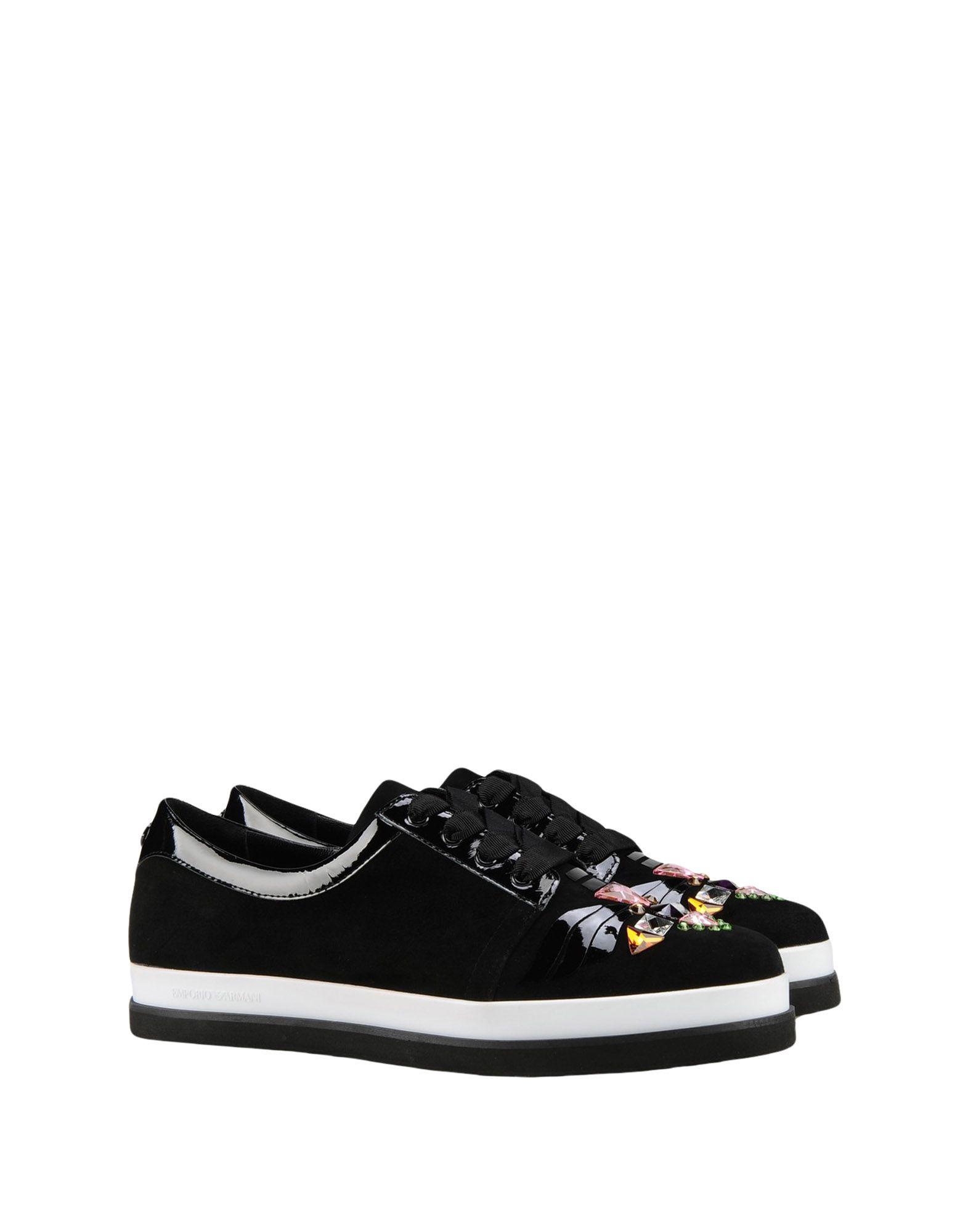 Emporio Armani Leather Sneakers in Black - Save 3% - Lyst