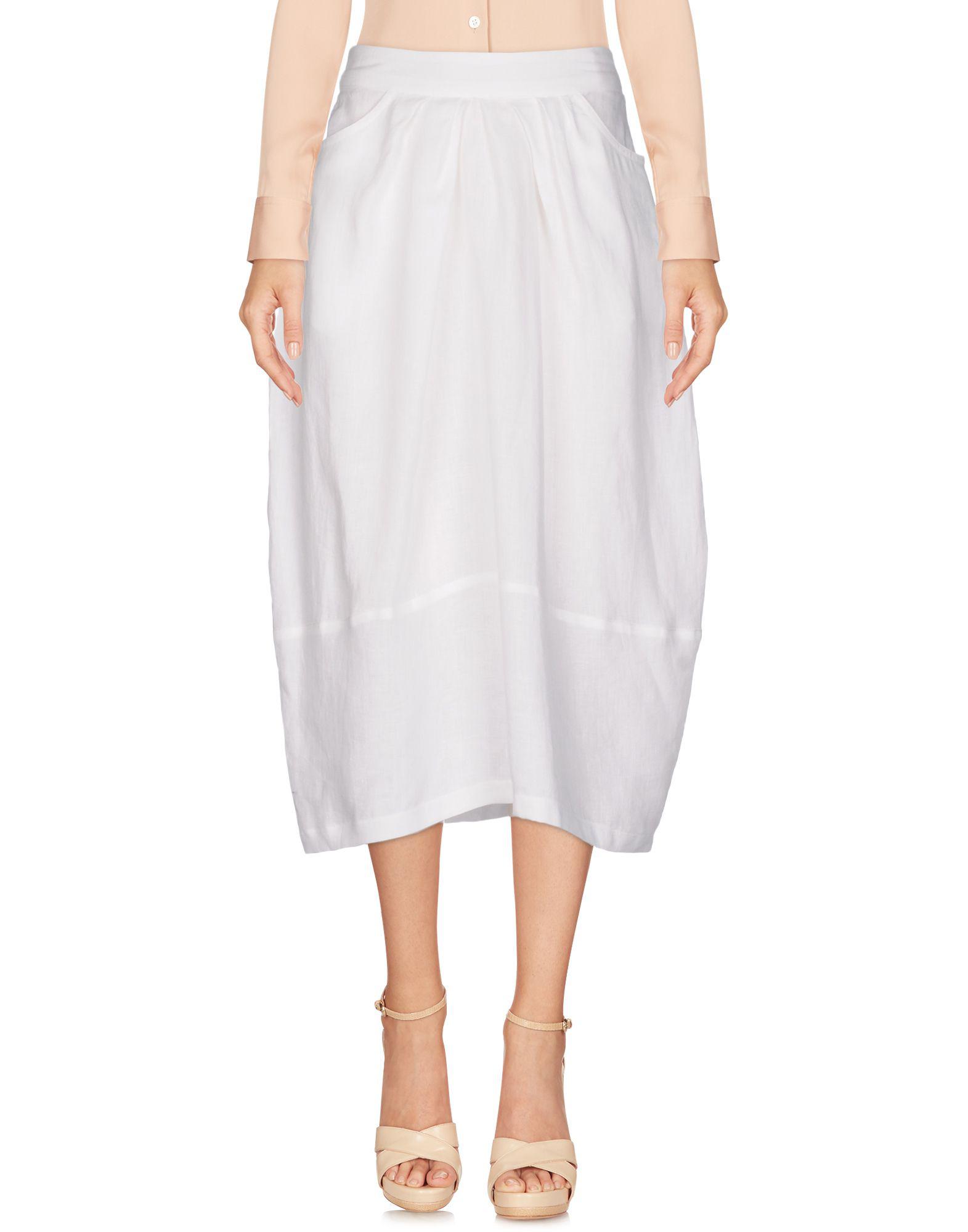 Niu Linen Knee Length Skirt in White - Lyst