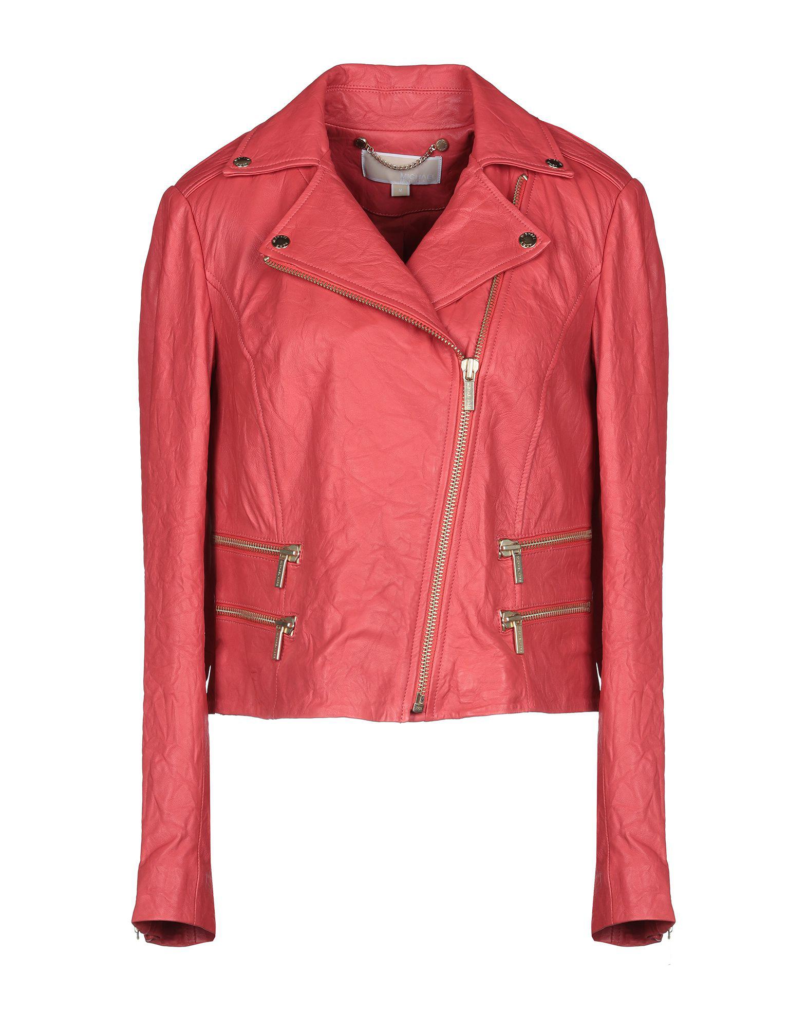 MICHAEL Michael Kors Leather Jacket in Coral (Pink) - Lyst