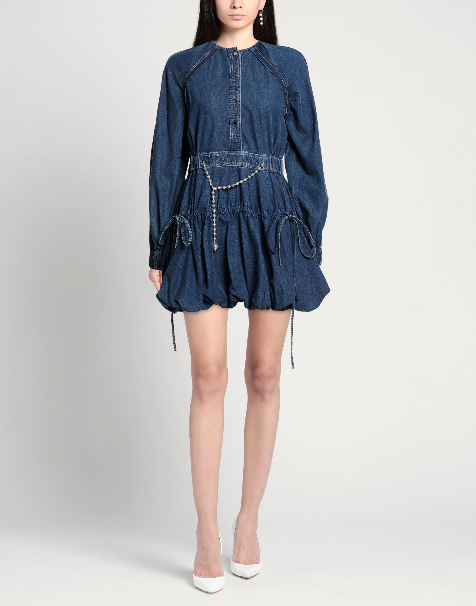 a line denim midi dress Amy A-Line Large structured take on warm Color:Denim (Medium Wash) DENIM BLUE CORSET MIDI passionate