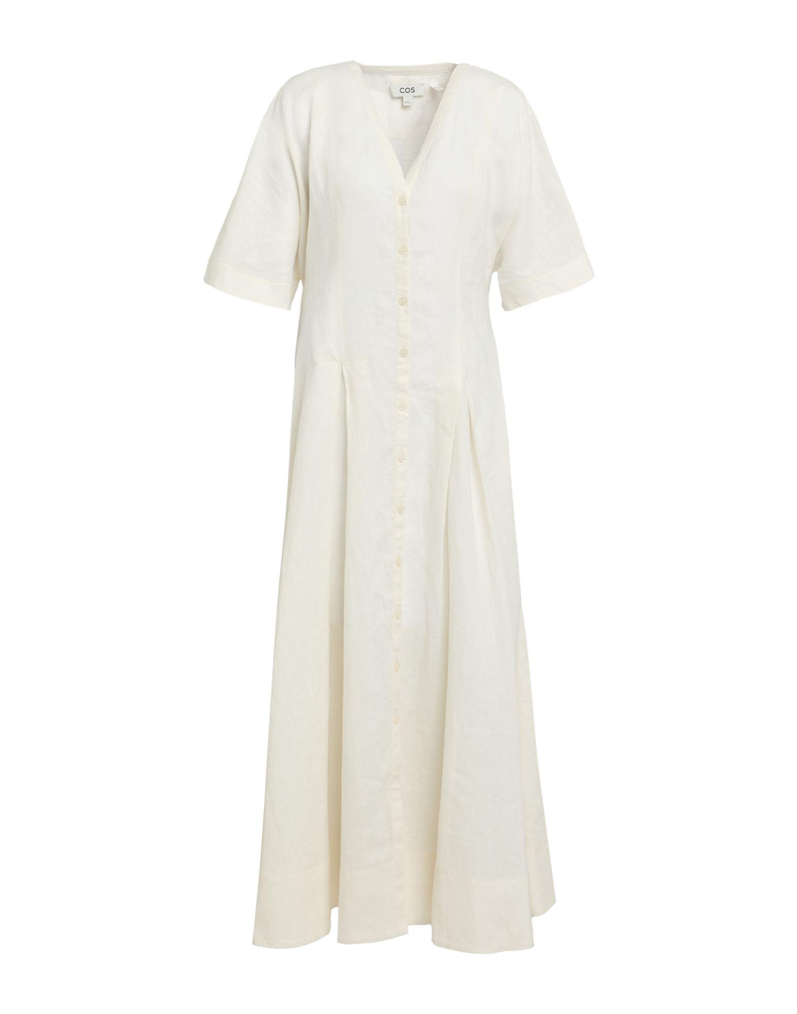 cos linen white dress COS Pleated A-Line Midi Shirt Dress