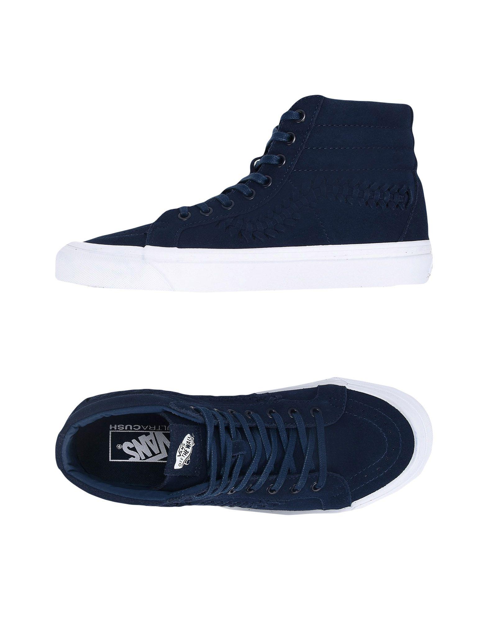 black and blue vans high tops