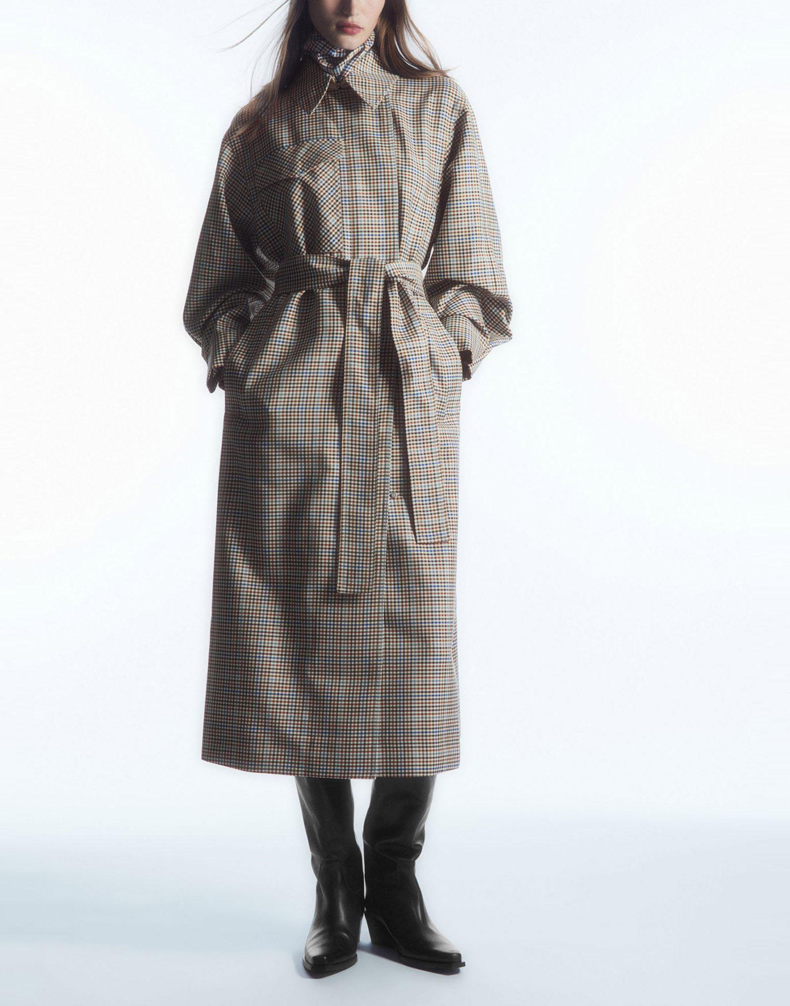COS Checked Utility Trench Coat in Grey Lyst Australia