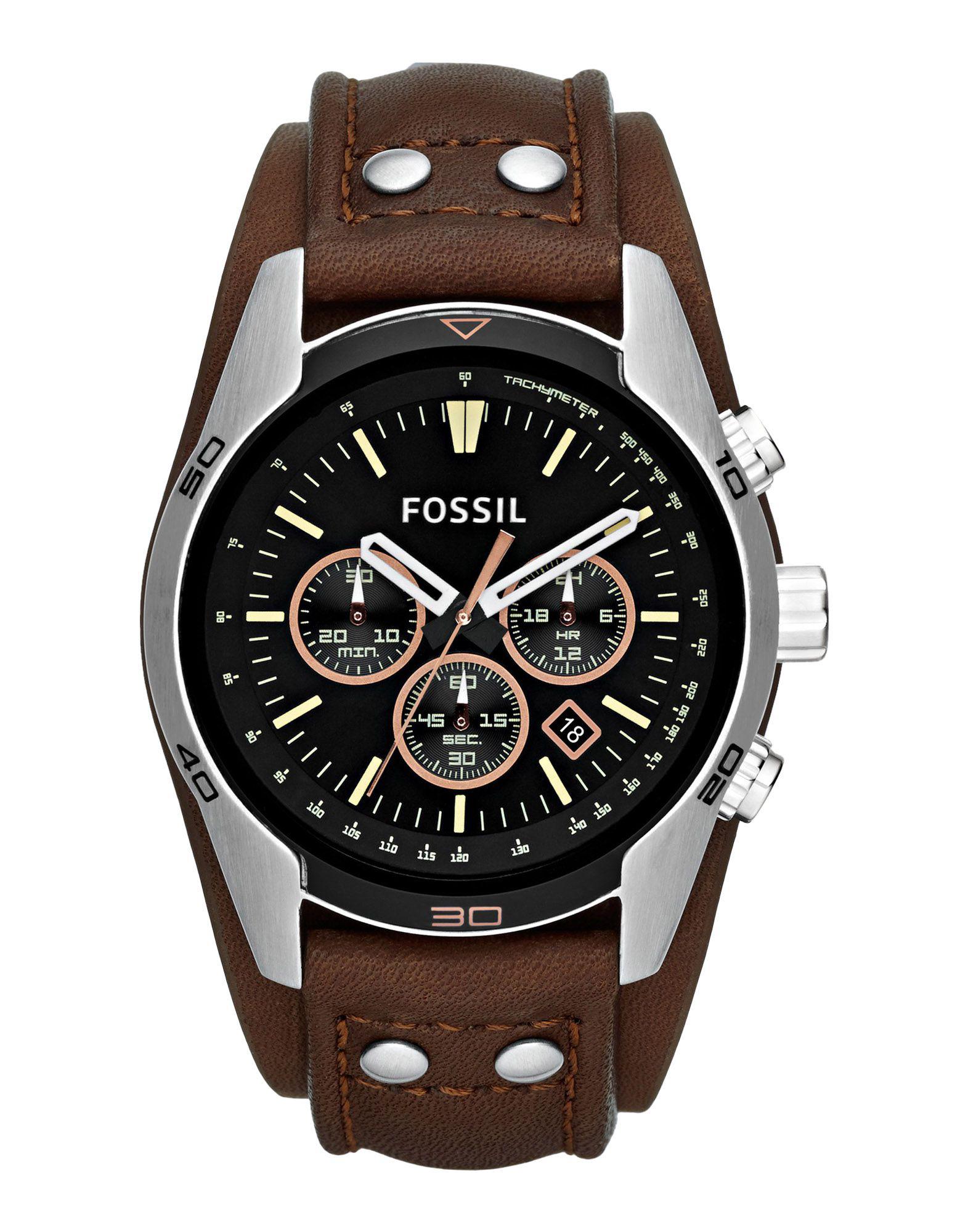 Fossil Leather Wrist Watch in Black for Men - Lyst