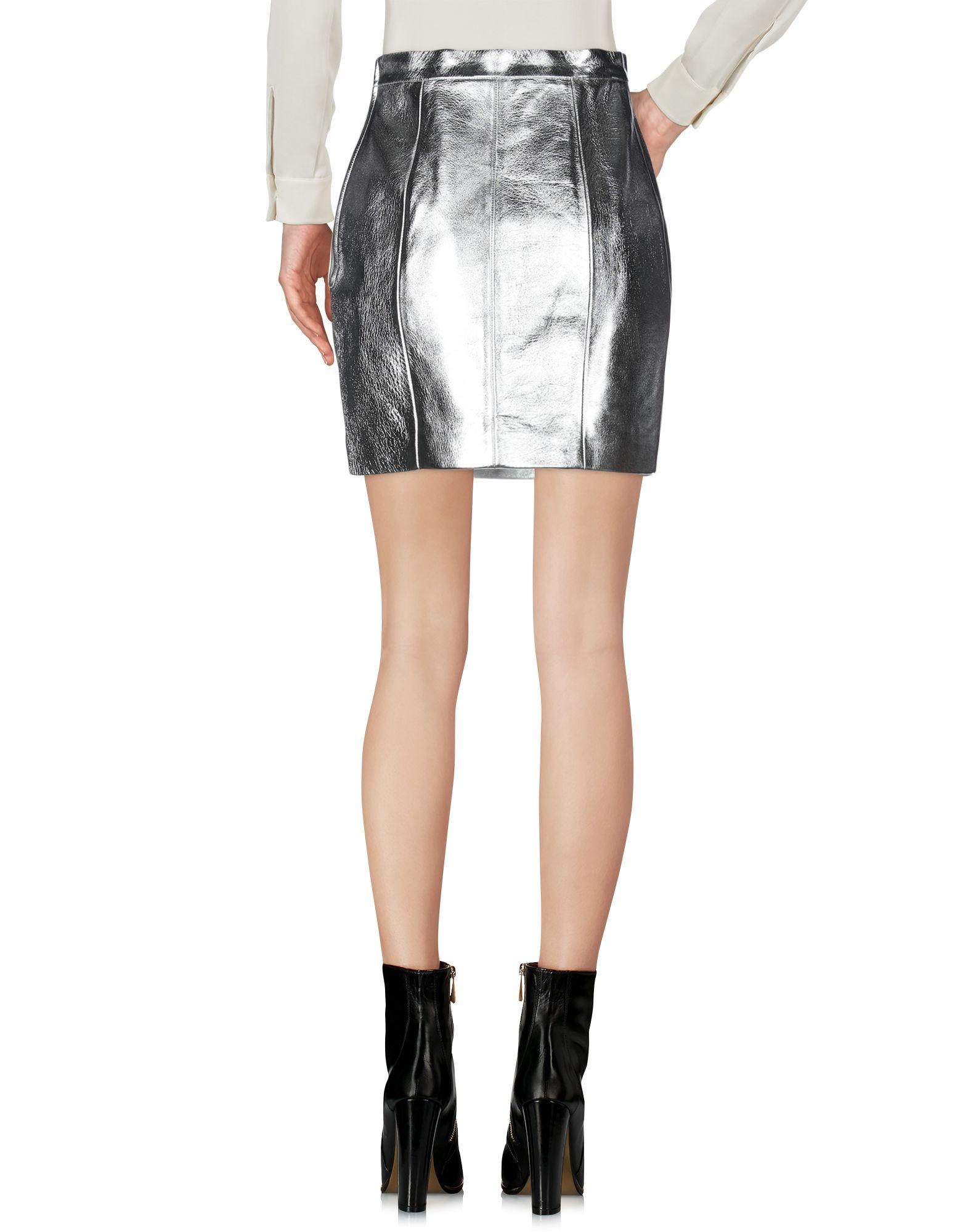 Saint Laurent Leather Mini Skirt in Silver (Metallic) - Lyst