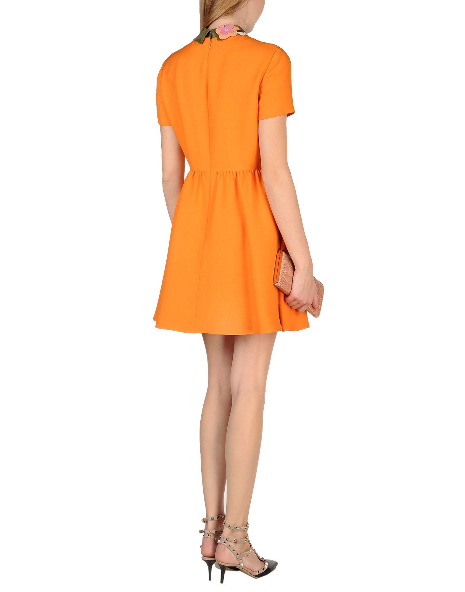 Valentino Wool Short Dress in Orange - Lyst