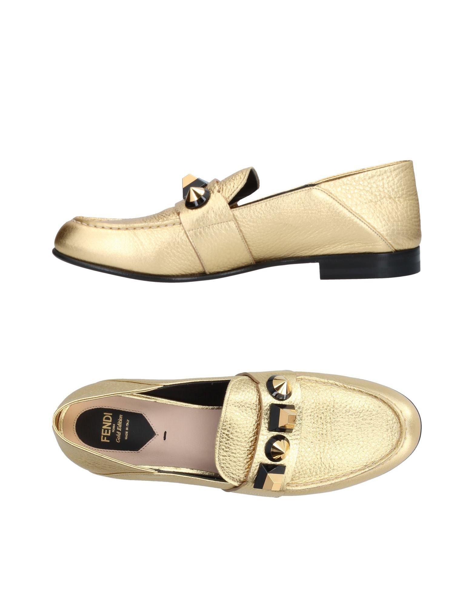 Fendi Leather Loafer in Gold (Metallic) - Lyst