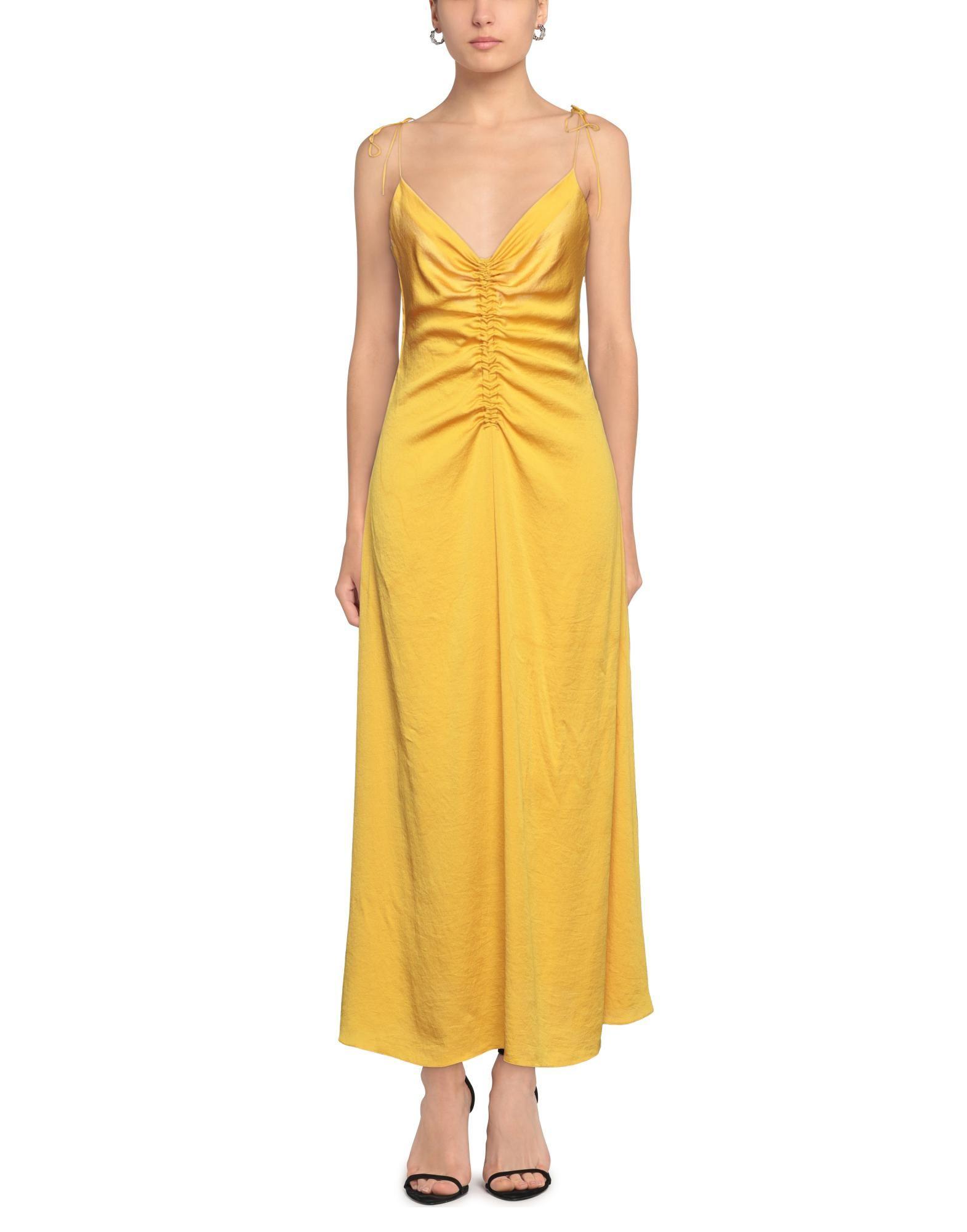 Sandro Satin Long Dress in Yellow | Lyst
