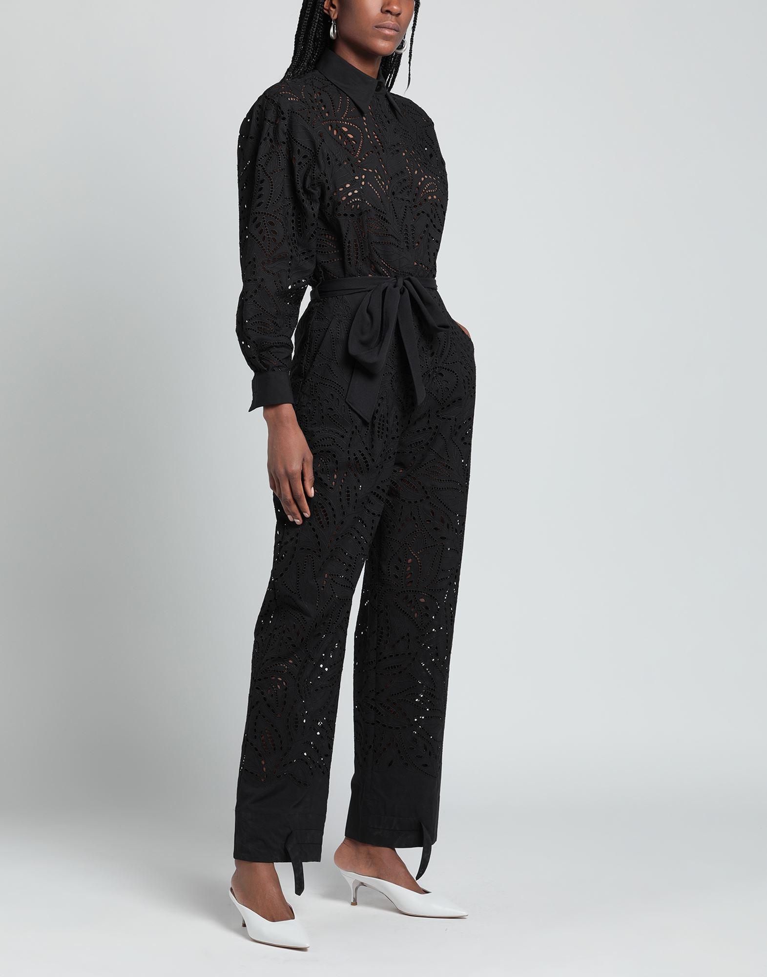 オールインワン・サロペット A FERRETTI Women Jumpsuits 048266040555 Black Elisabetta Franchi Ajour-pattern sleeveless belted jumpsuit
