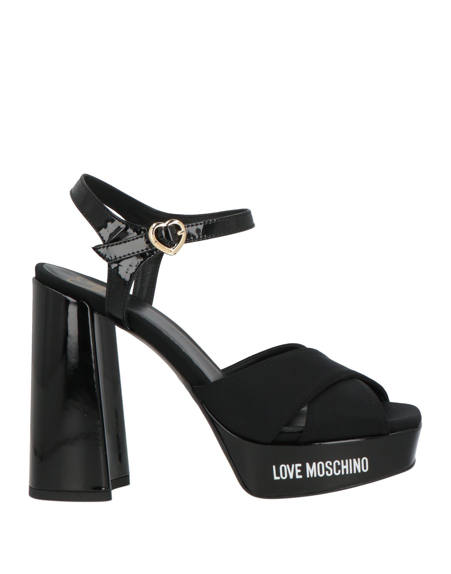LOVE MOSCHINO: Sandalo in vernice e tessuto - Nero | Sandali Con Tacco Love Moschino