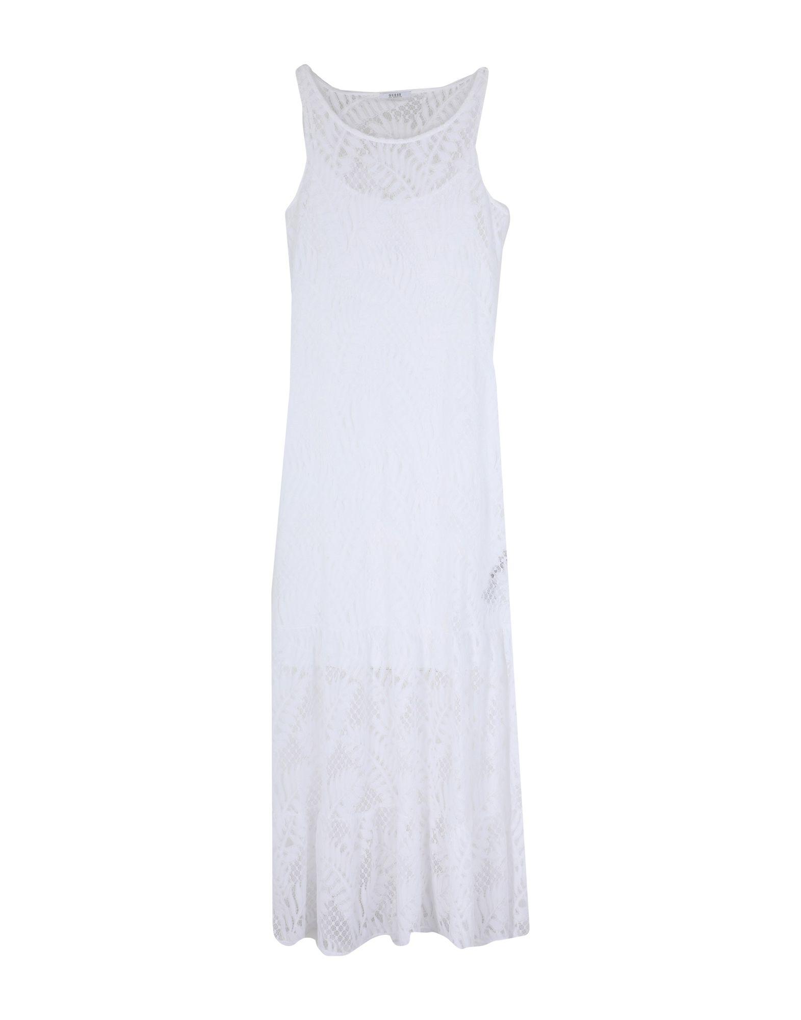 Guess Lace Long Dress in White - Lyst