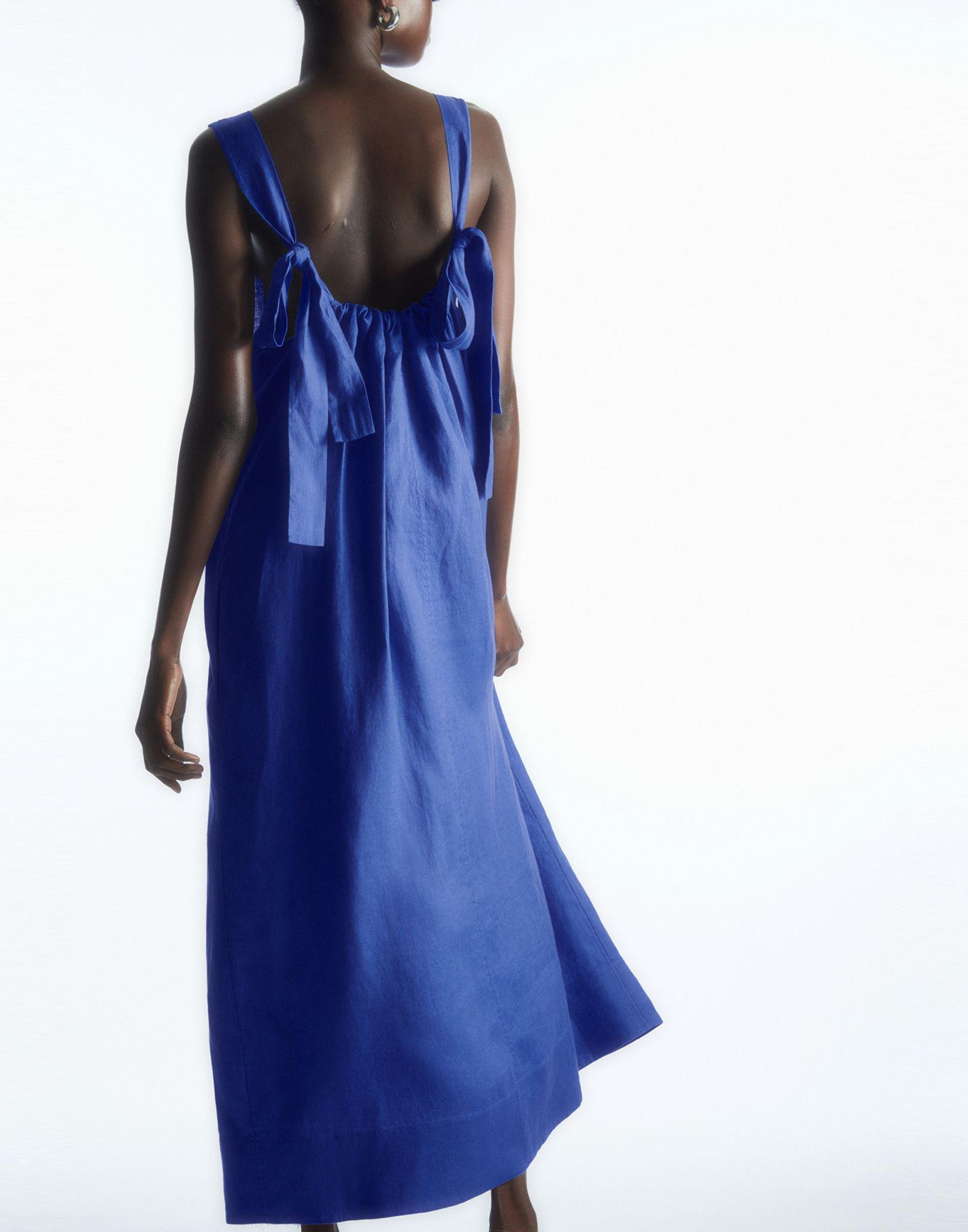 COS Gathered Linen Midi Dress in Blue | Lyst UK COS Gathered Linen Midi Dress in Blue | Lyst UK