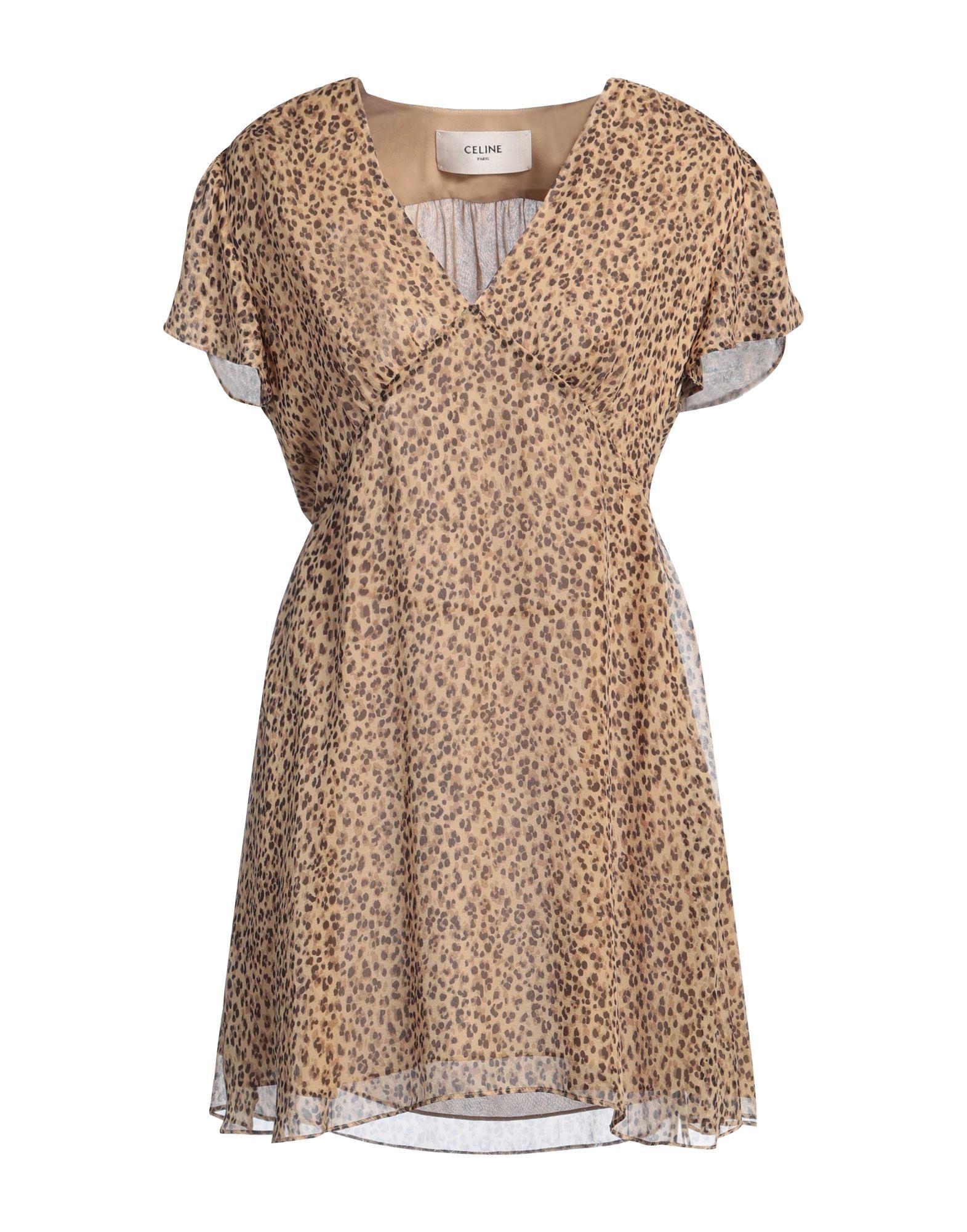 Celine Mini Dress Silk in Brown | Lyst