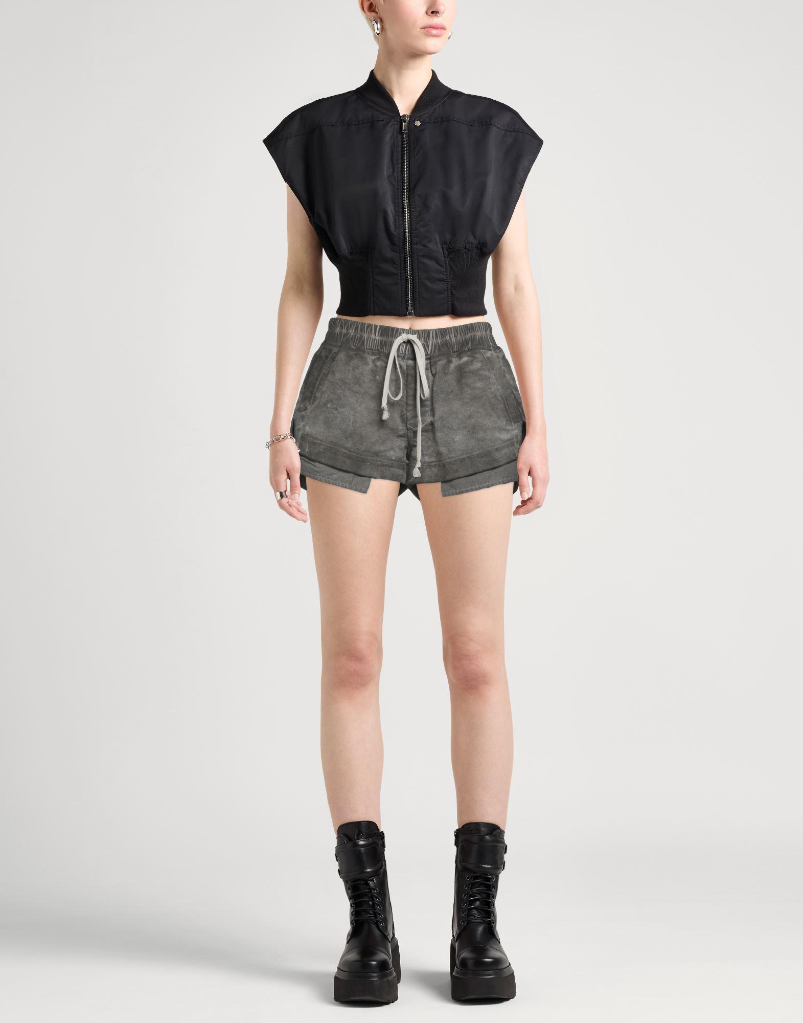 ショートパンツ RICK OWENS Women Shorts  Burmudas RP02D3301HY 78 GREY Black Porterville Fog Boxer Leather Shorts by Rick Owens on Sale