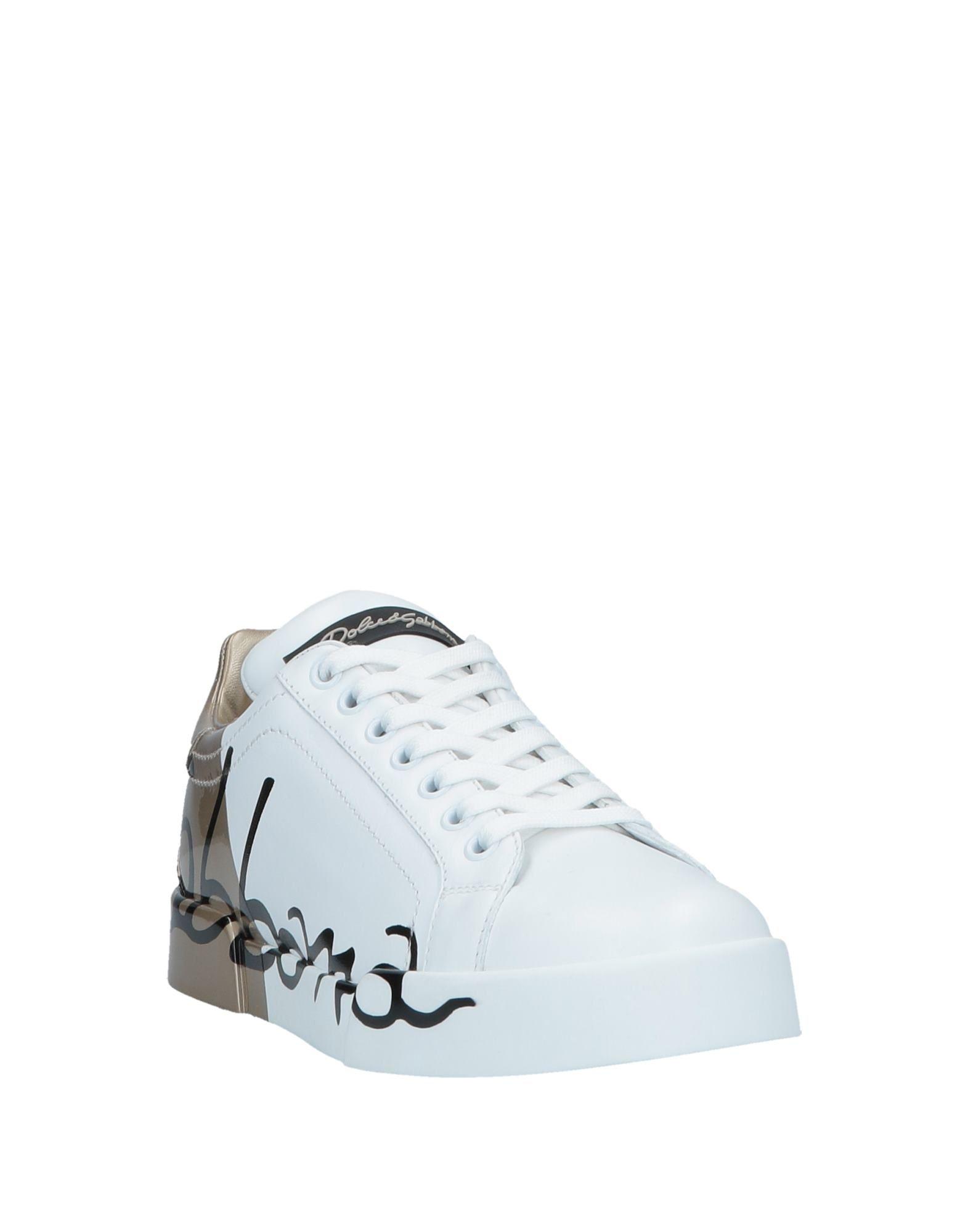 Dolce & Gabbana White And Gold Leather Portofino Sneakers in 