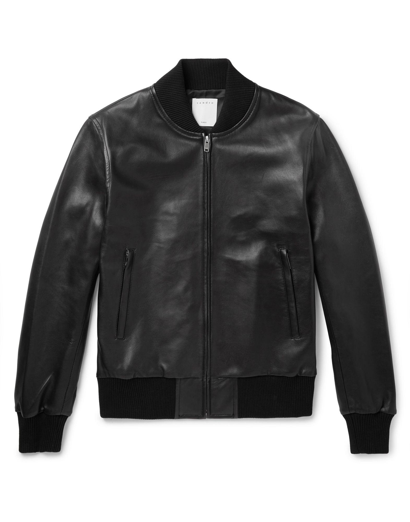 Sandro Leather Bomber Jacket in Black for Men | Lyst