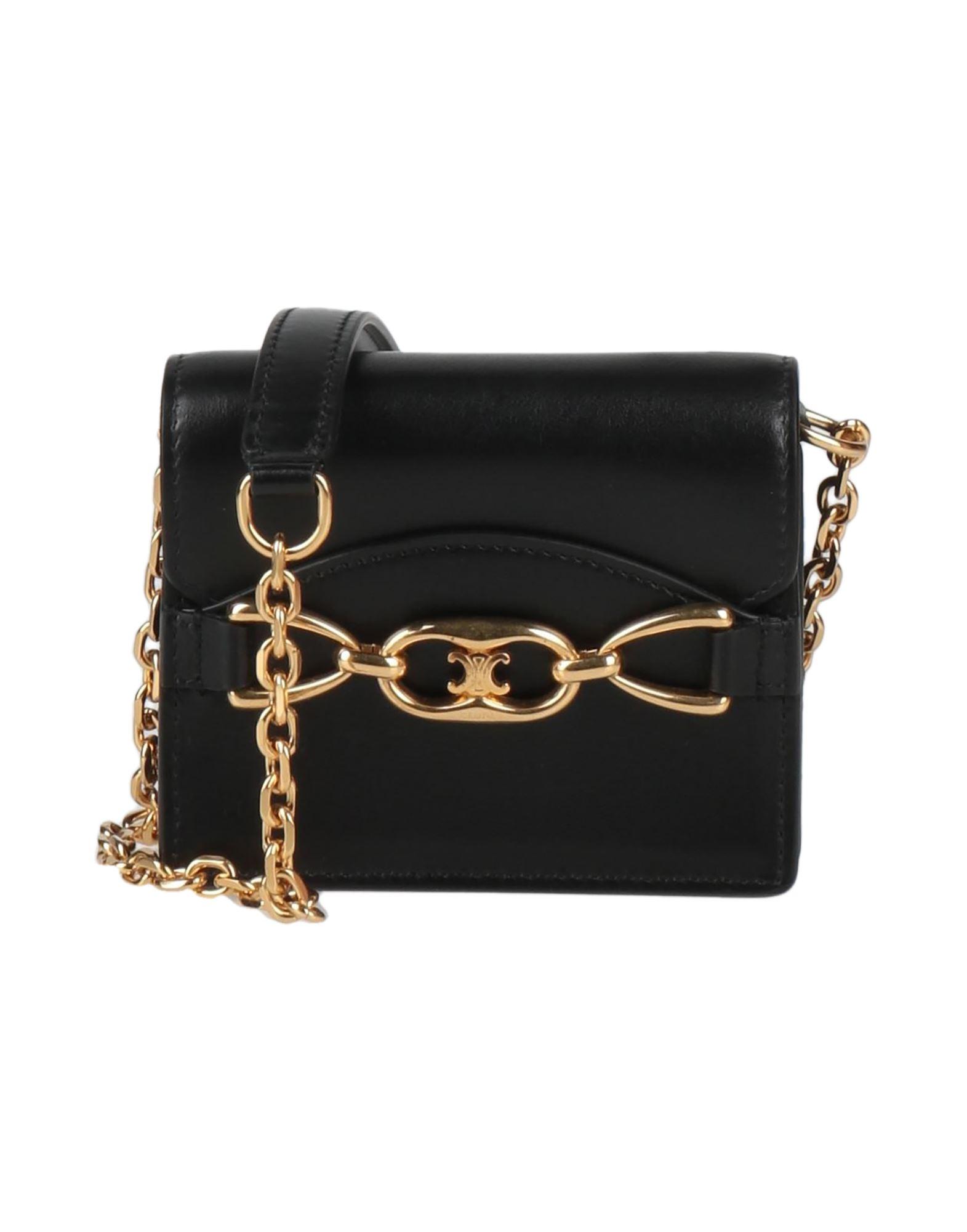 Celine Shiny Smooth Calfskin C Phone Holder Wallet on Chain Bag Black