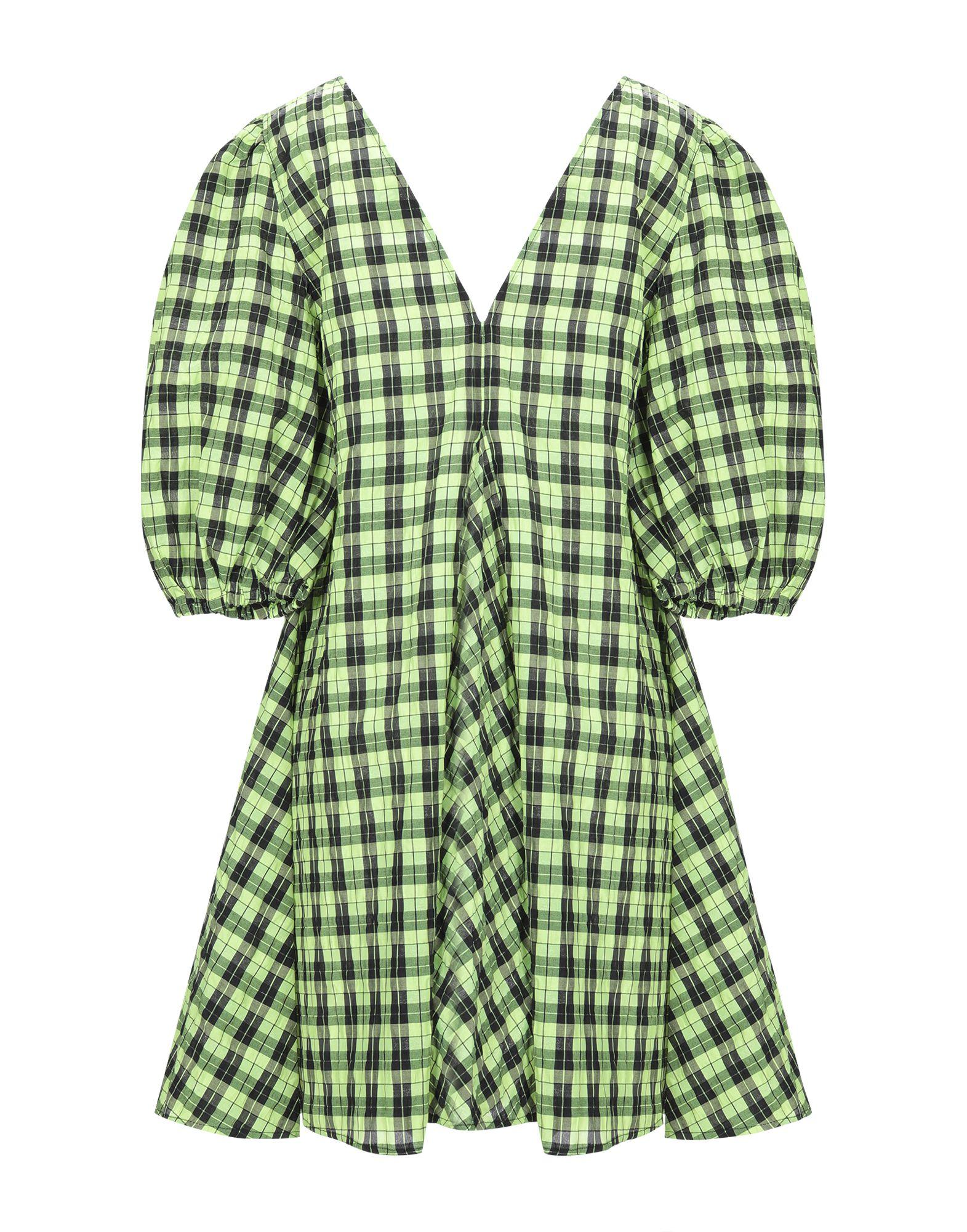 ★Ganni★ Seersucker checked gathered mini dress aqua green Ganni Checked Cotton-Blend-Seersucker Mini Dress - EU 36/UK