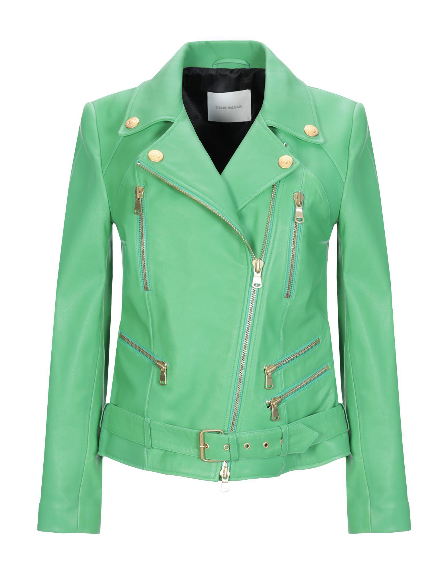 Balmain Leather Jacket in Green - Lyst