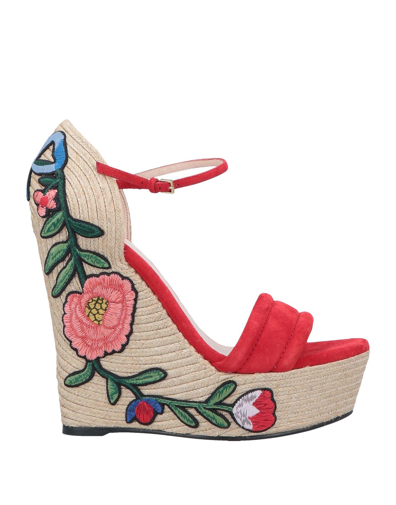Red 95 canvas wrap espadrille wedge sandals, Gucci