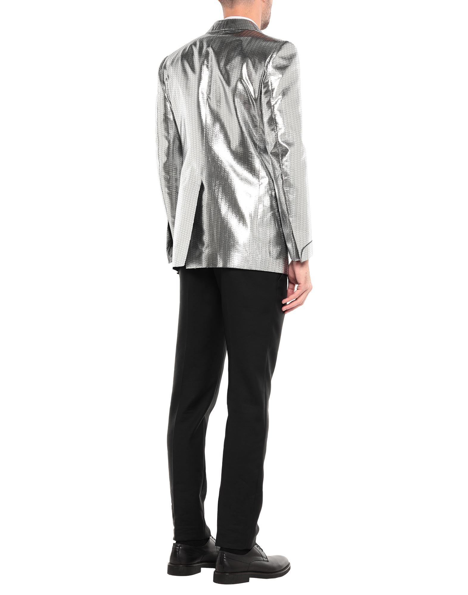 metallic silver suit jacket