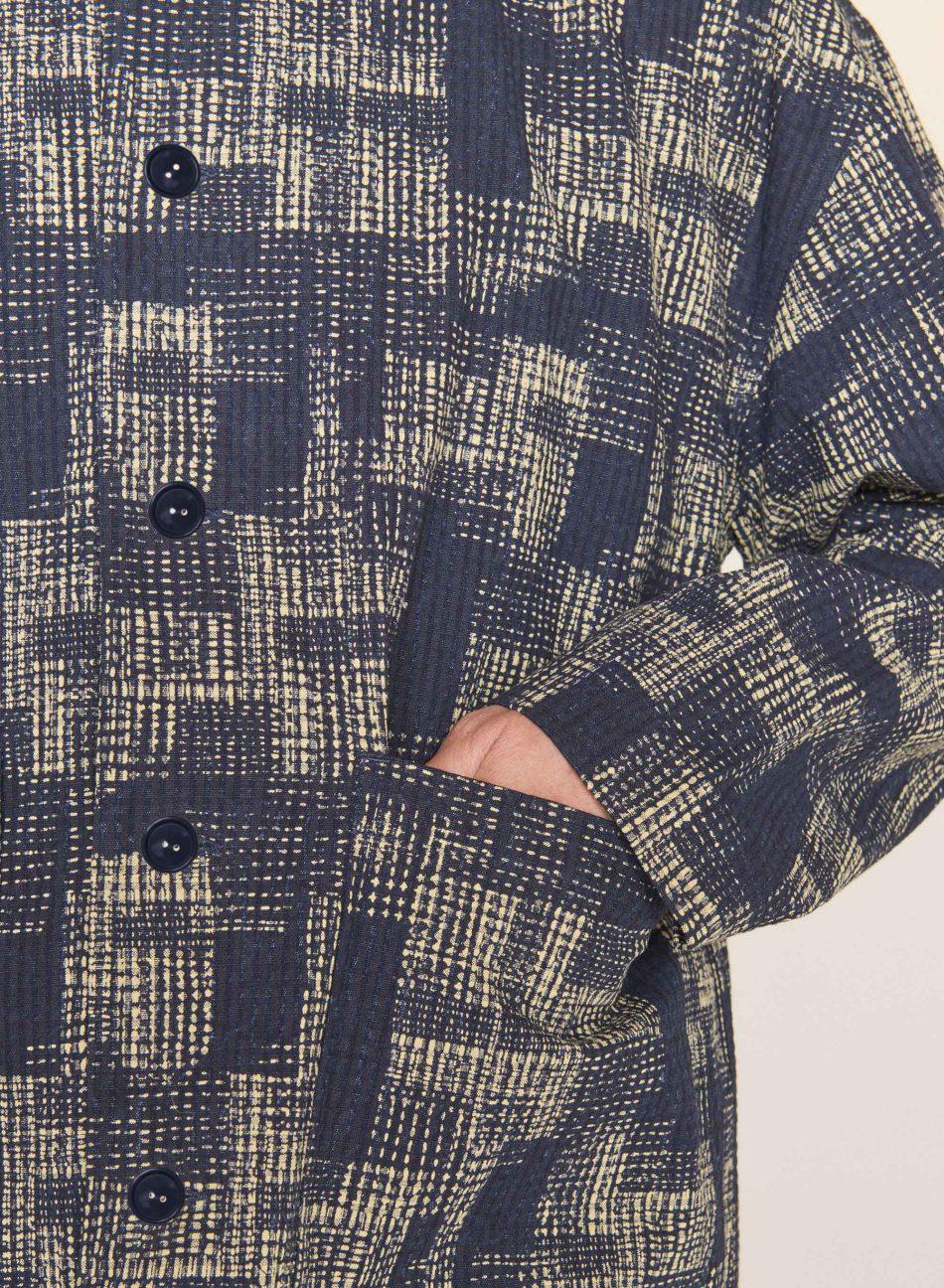 YMC Pj Block Print Seersucker Overshirt Navy in Blue for Men | Lyst