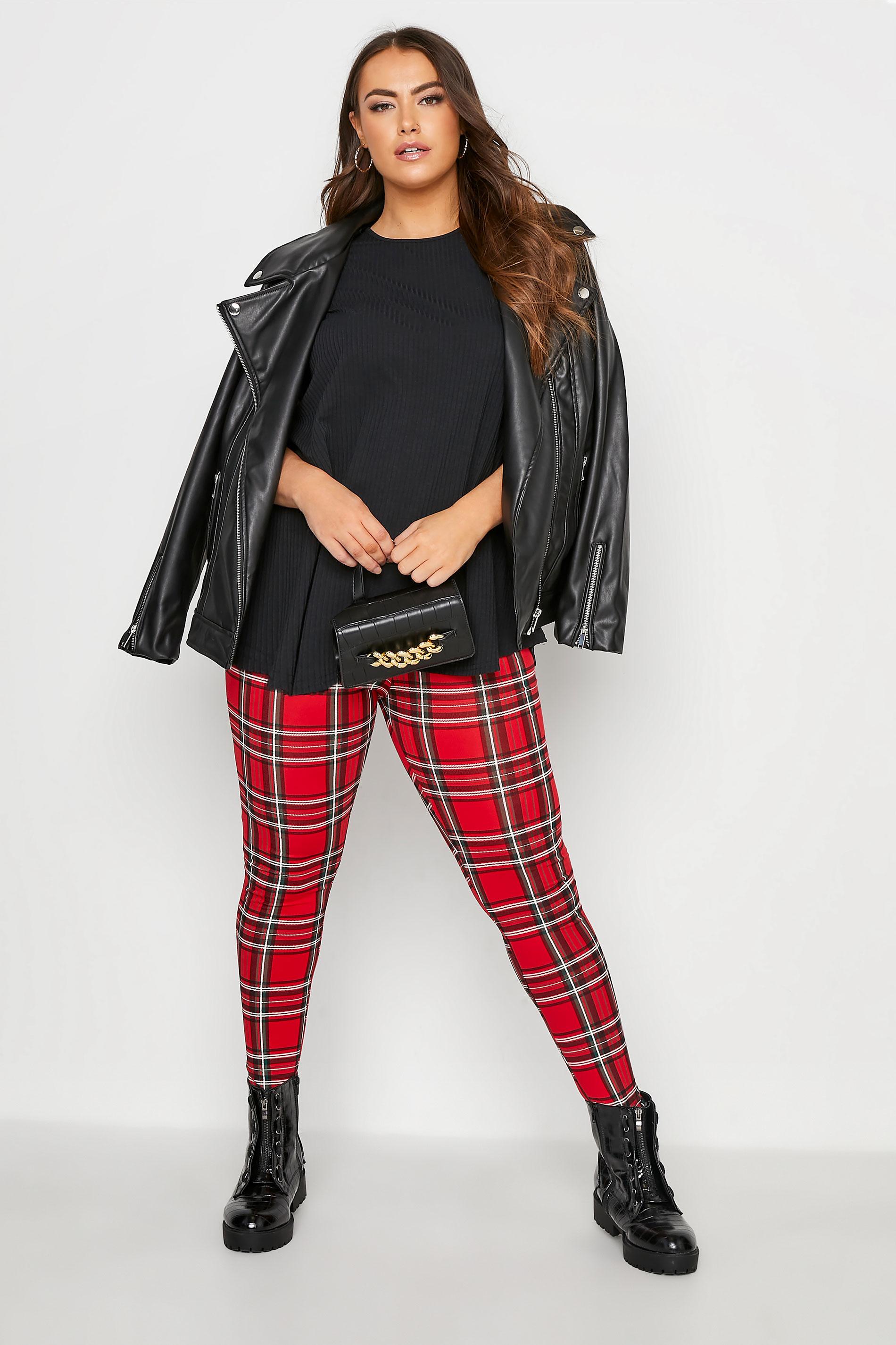 Yours Clothing Limited Collection Curve Red Tartan Check Stretch Leggings |  Lyst UK