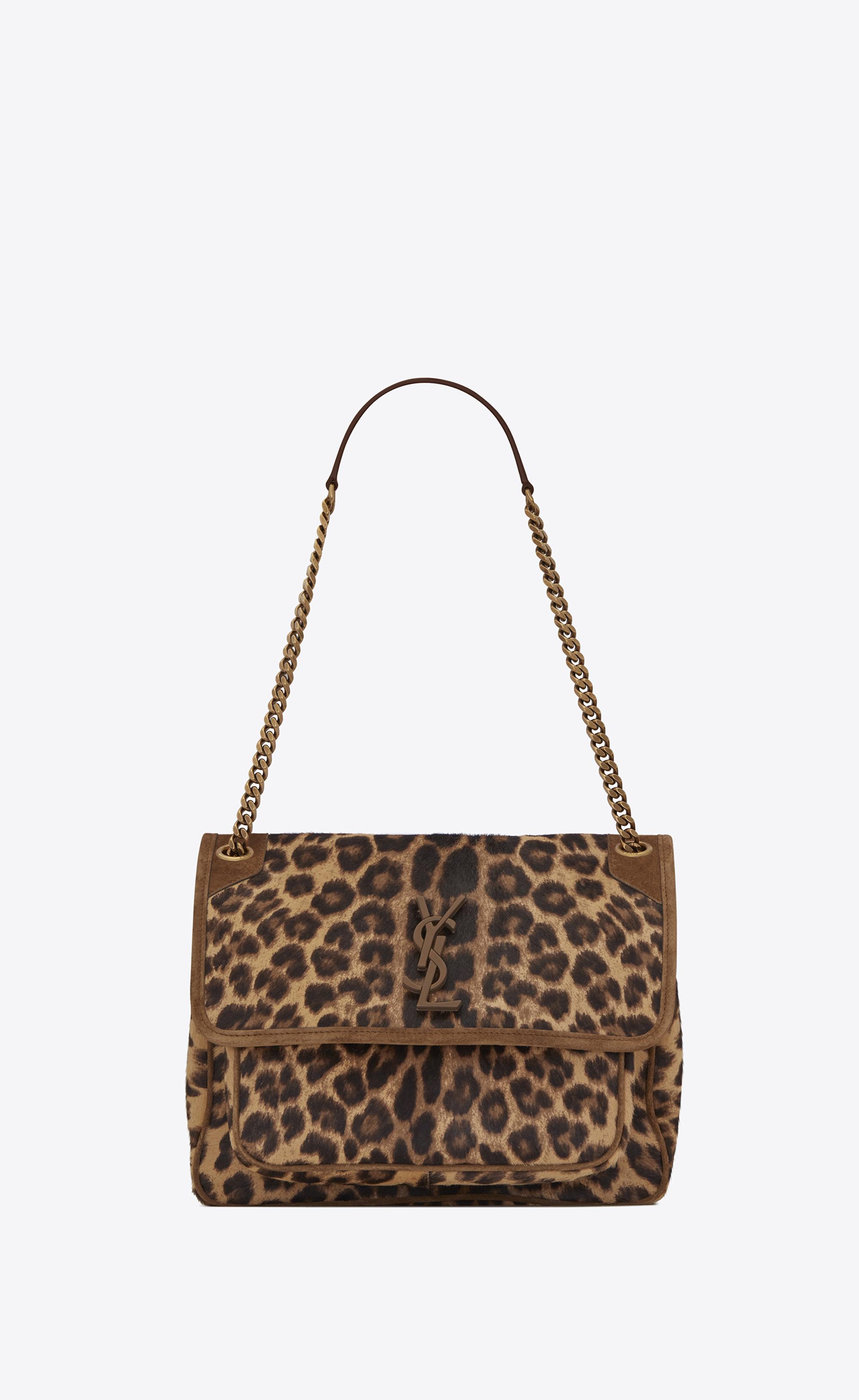 YVES SAINT LAURENT Kate Monogram Leopard Print Shoulder Bag Black - Ne