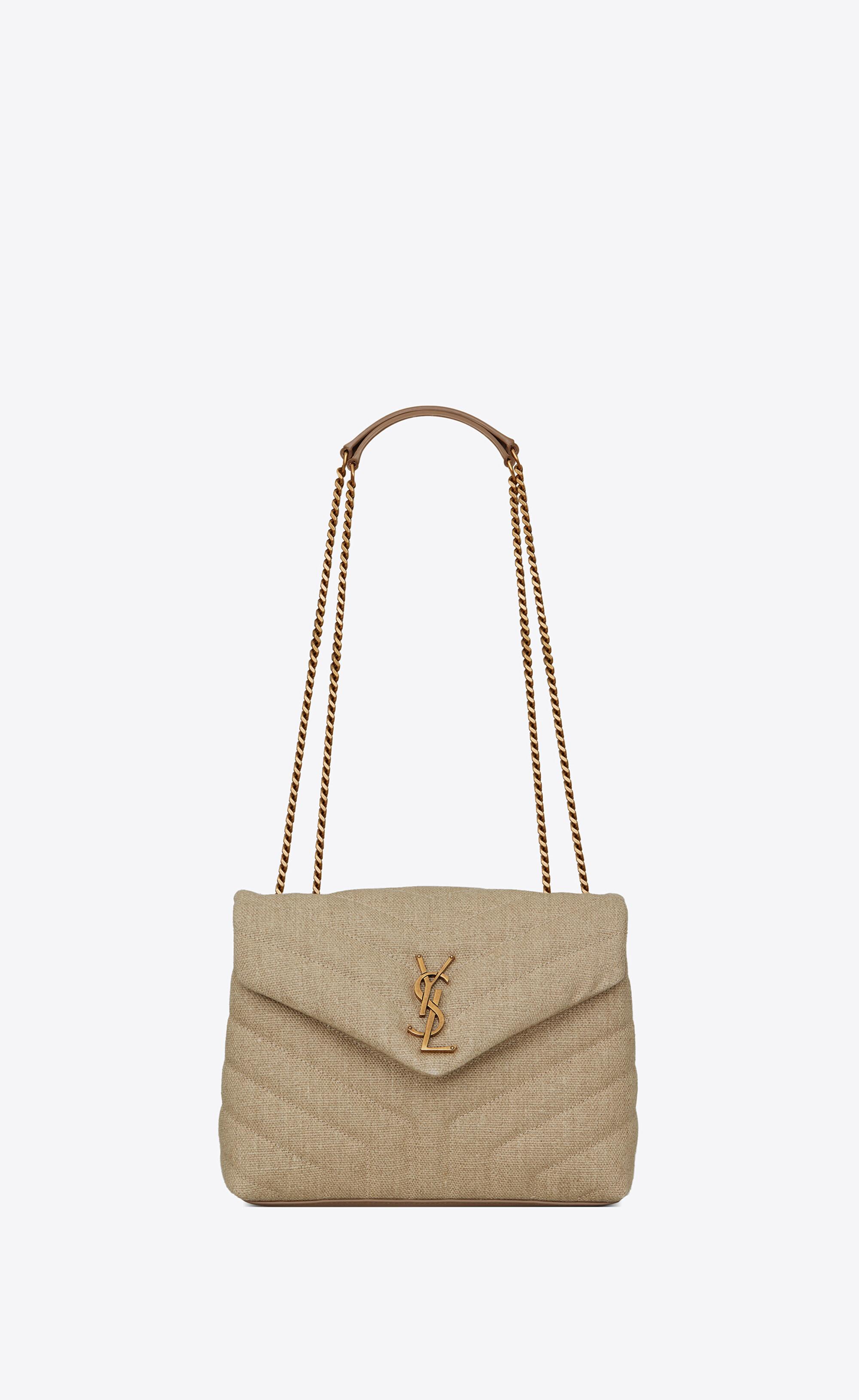 Saint Laurent Leather Loulou Small In Matelassé "y" Linen in Taupe  (Natural) | Lyst