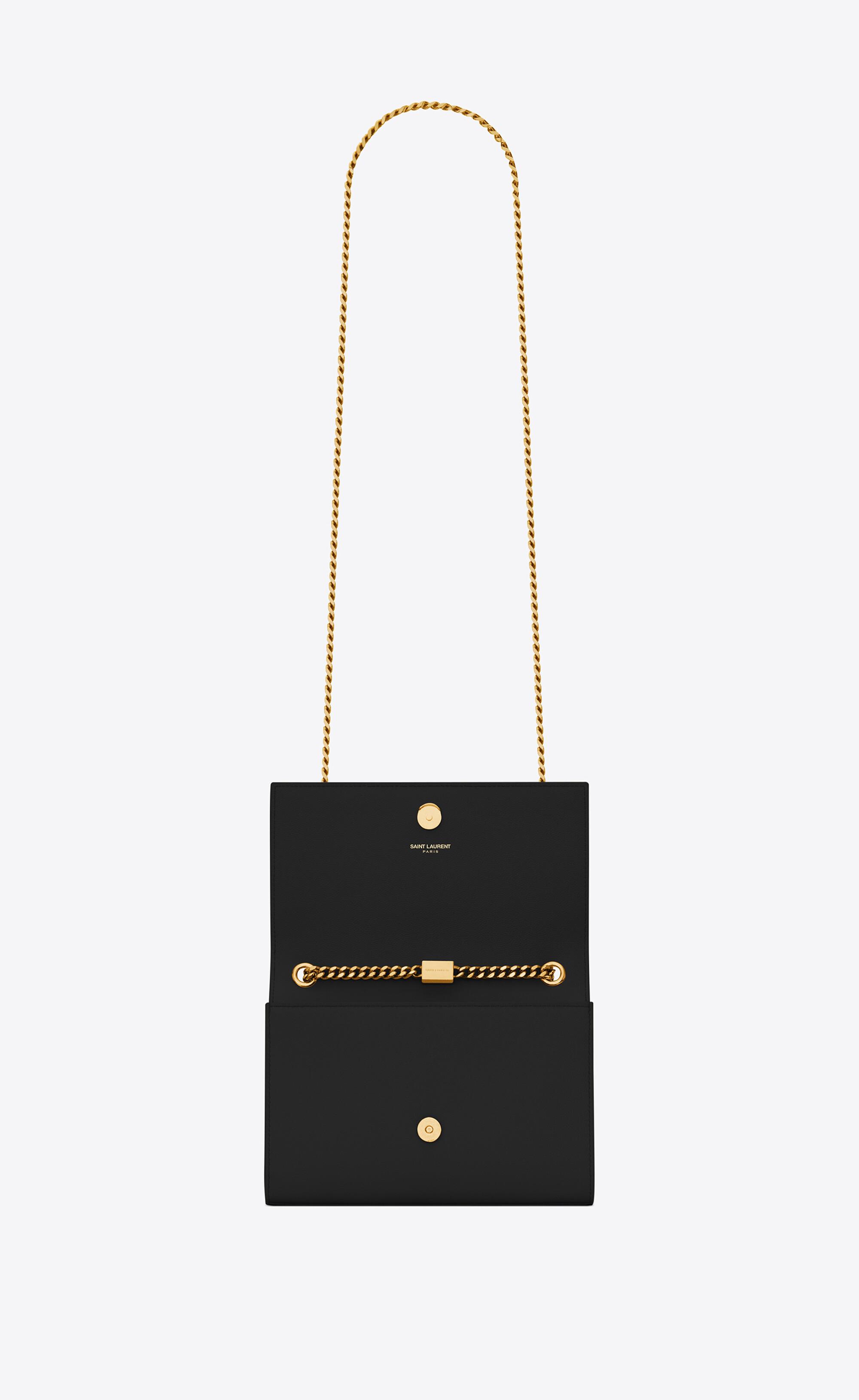saint laurent classic small kate chain bolsa in black grain de poudre textured leather