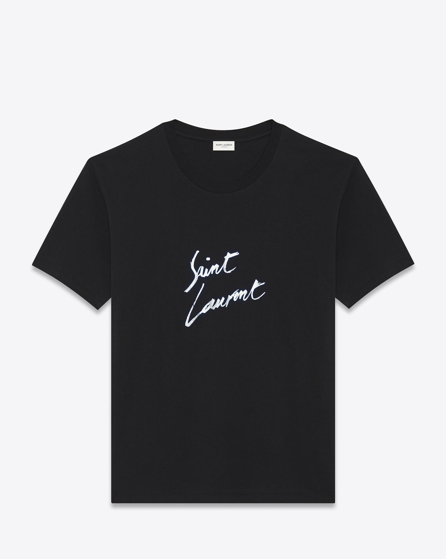 Saint Laurent Cotton Signature T-shirt in Chalk (Black) for Men - Lyst