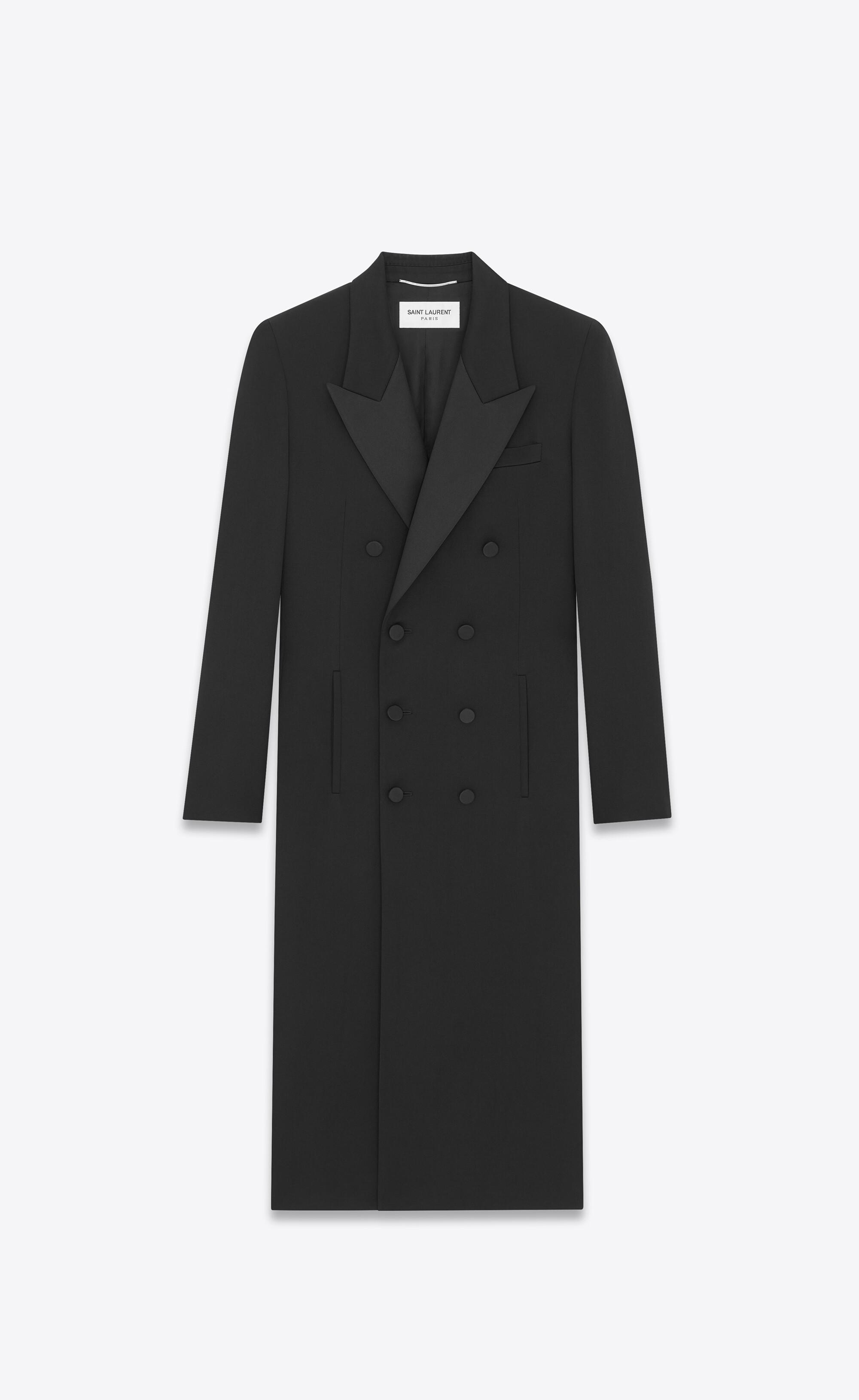Saint Laurent Double-breasted Tuxedo Coat In Satin Wool in Black for ...