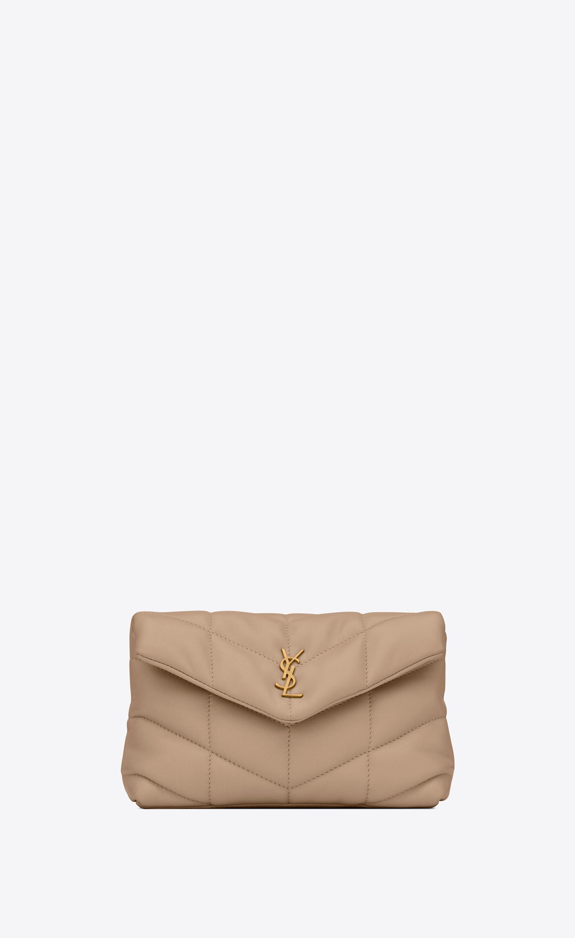 Saint Laurent Puffer Small Pouch In Quilted Lambskin in Natural