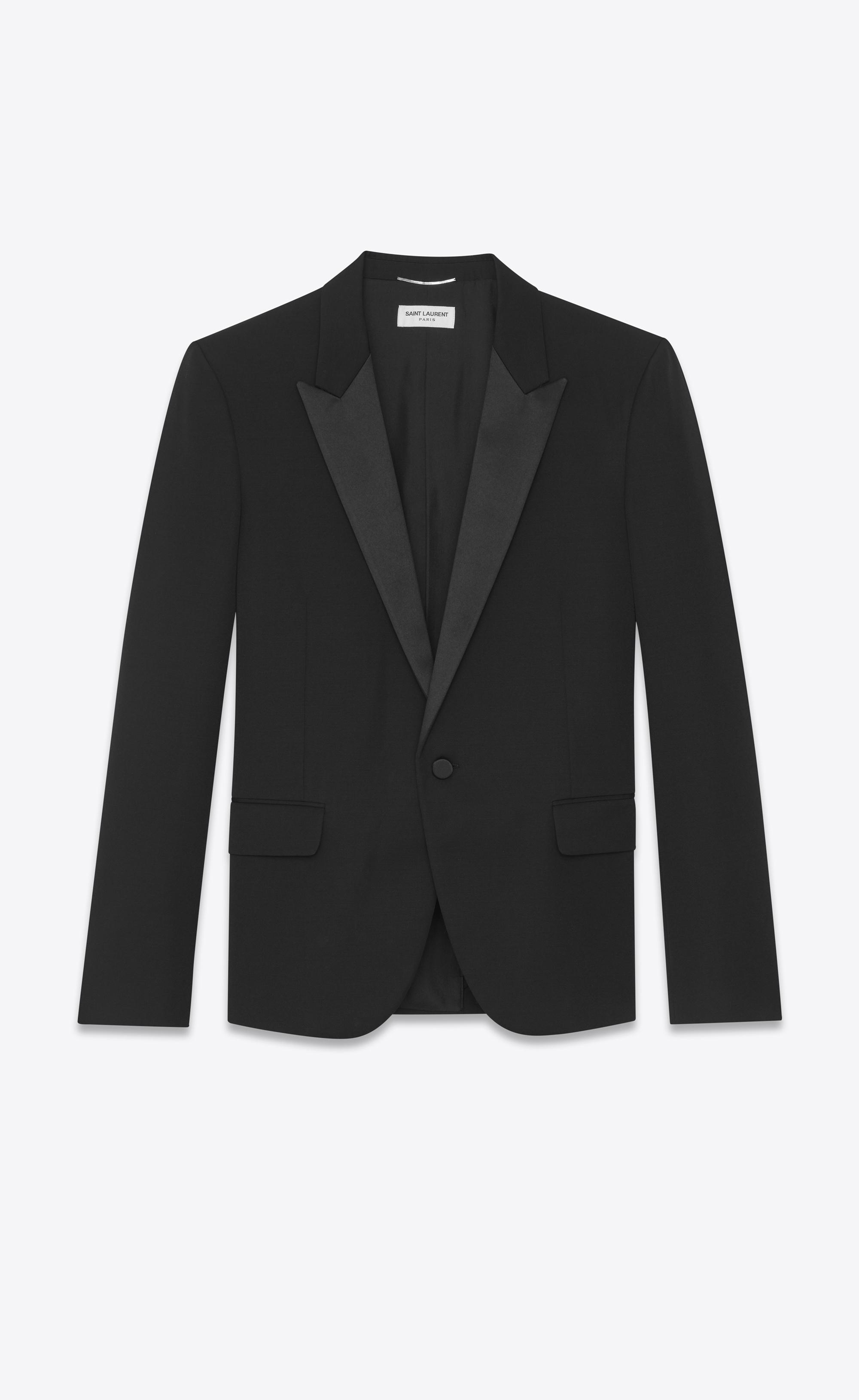 Saint Laurent Satin Peaked Lapel Tuxedo Jacket In Grain De Poudre in ...