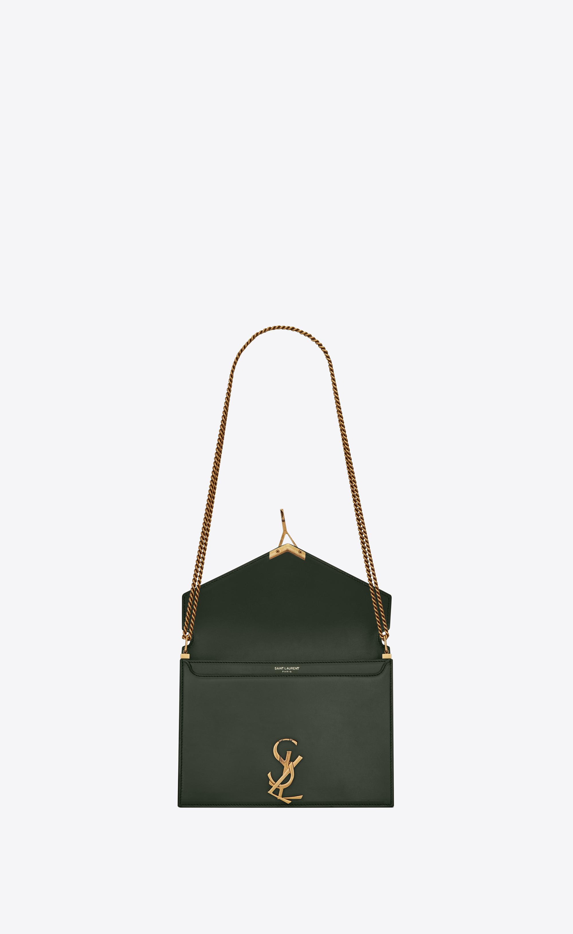 Saint Laurent Leather Cassandra Monogram Clasp Bag in Dark Green 