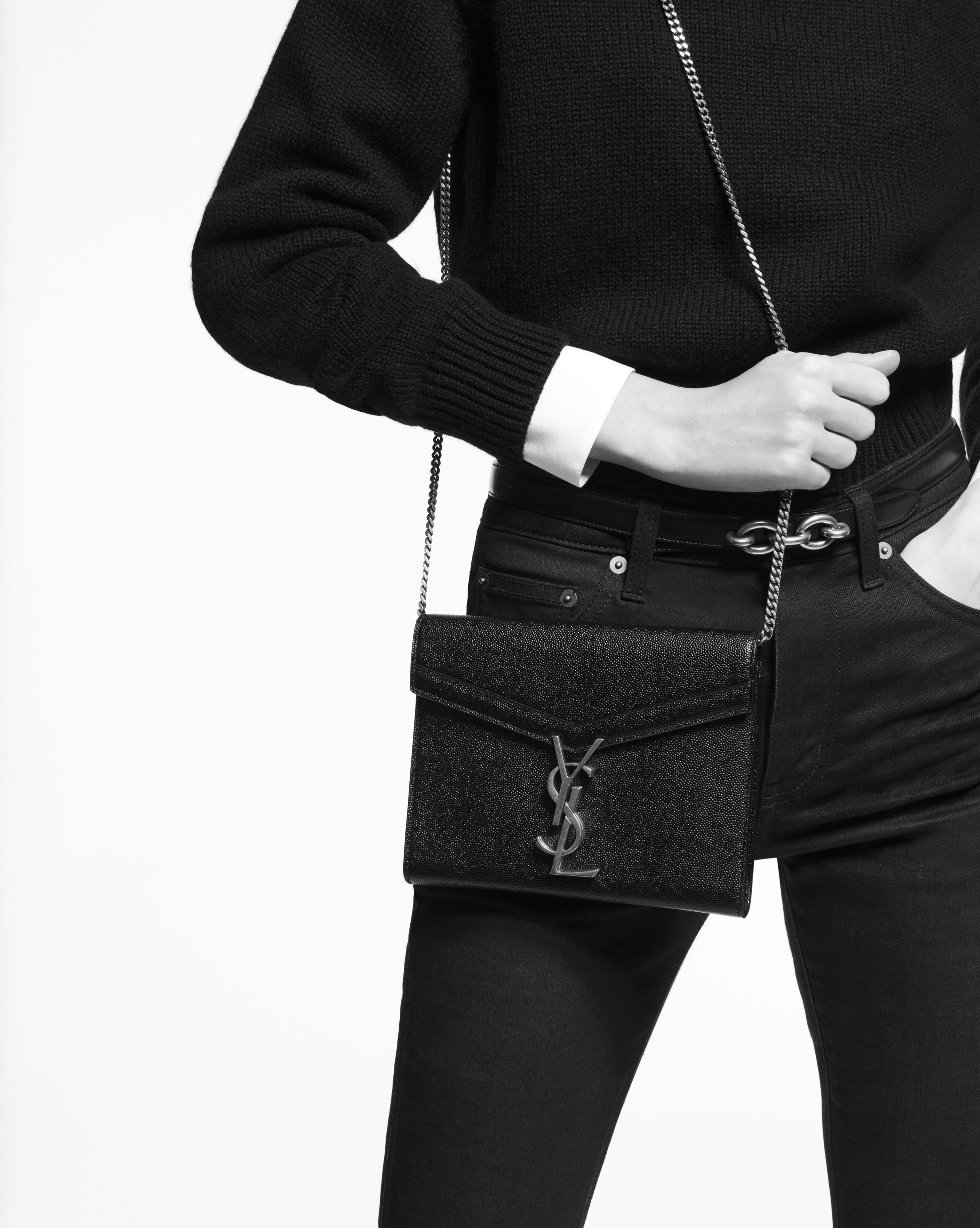 #398 Saint Laurent Cassandra Chain Wallet Shoulder Bag in Black