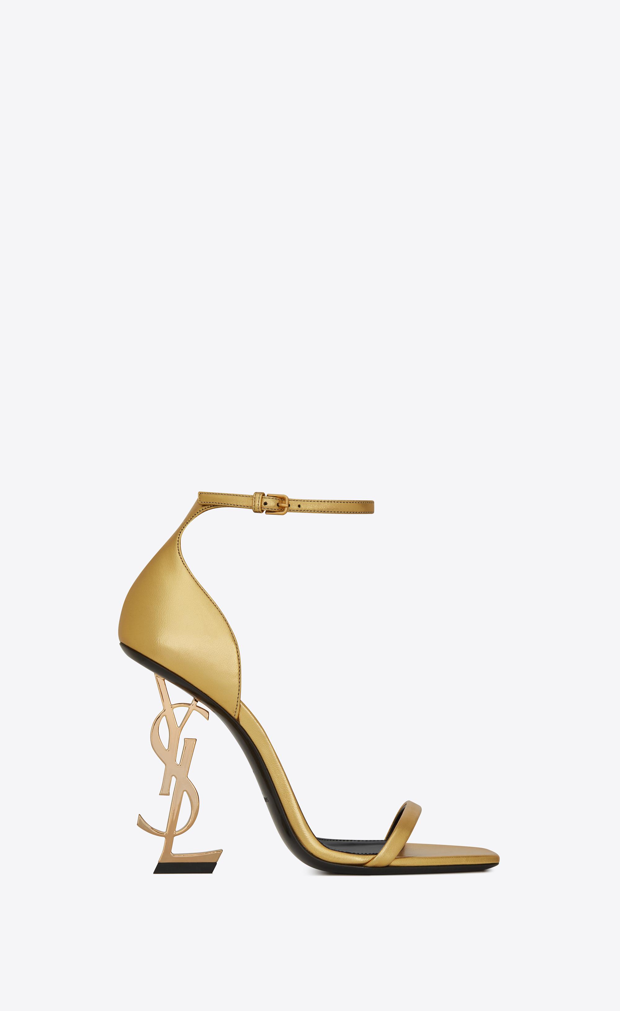 Saint Laurent Opyum Sandals With Gold-toned Heel In Smooth Leather in  Metallic | Lyst