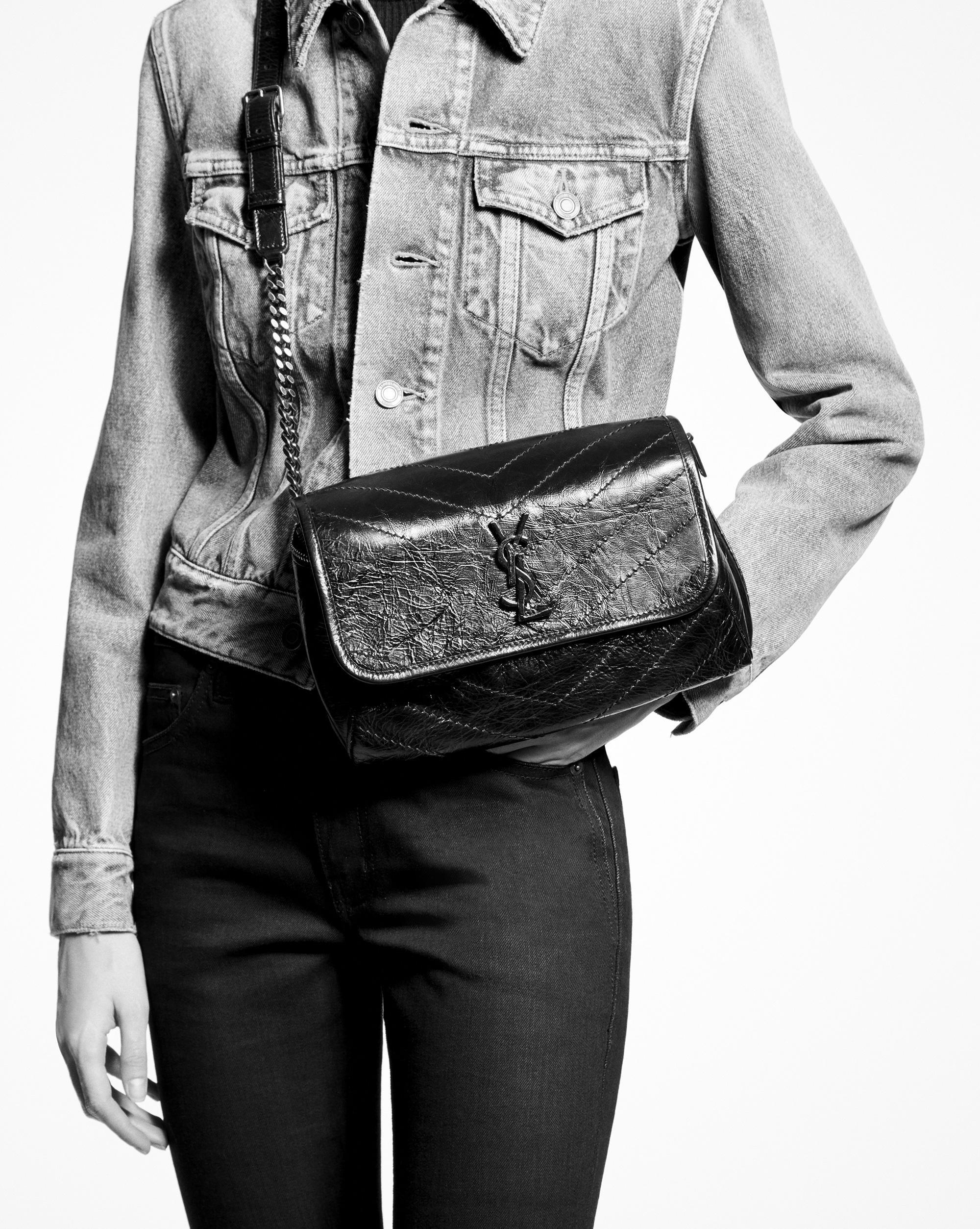 SAINT LAURENT Crinkled Calfskin Matelasse Monogram Niki Body Bag