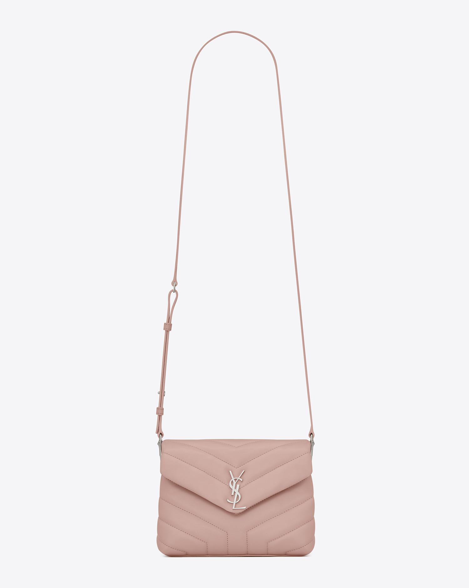 Saint Laurent Toy Loulou Strap Bag In Pale Blush "y" Matelassé Leather