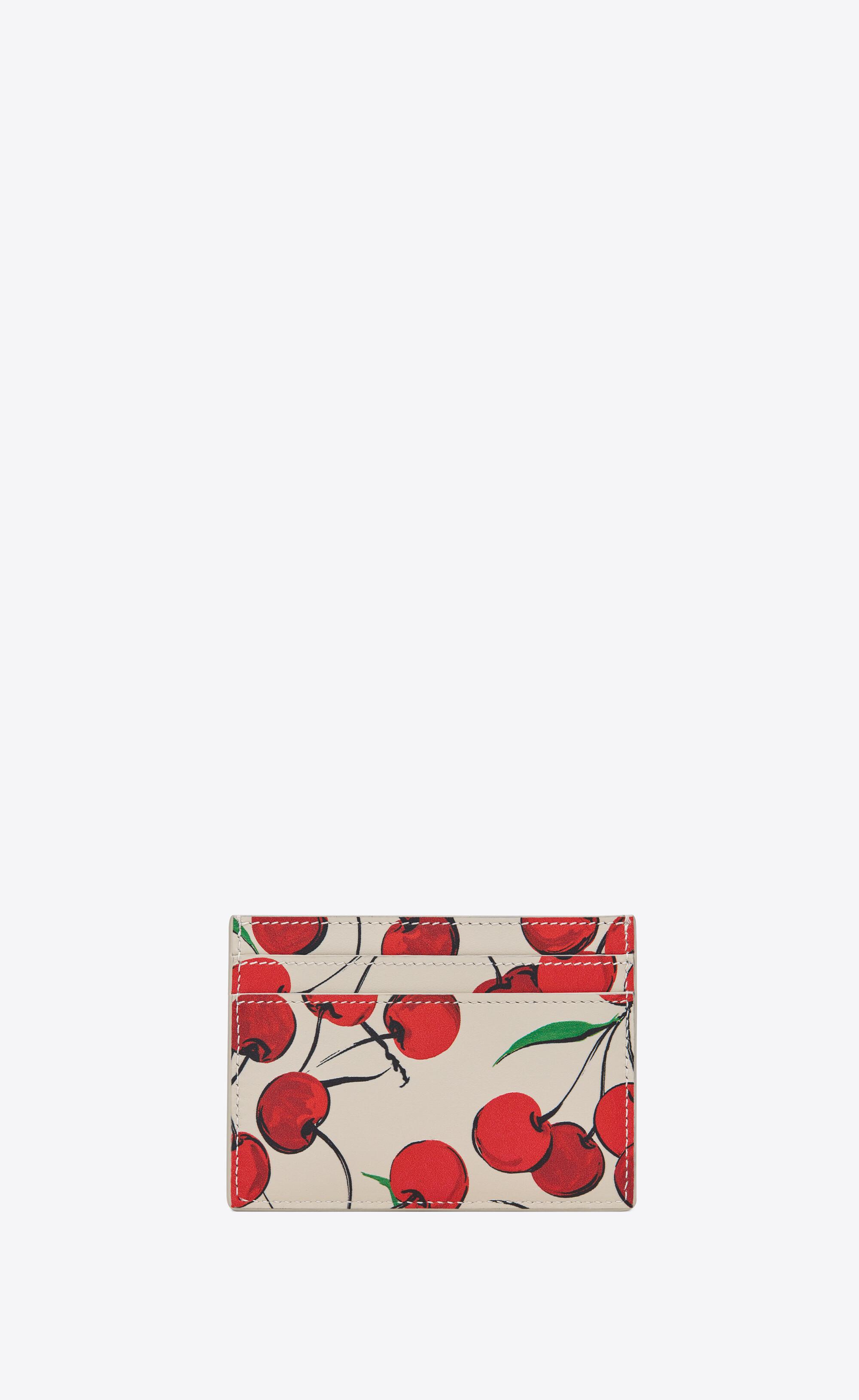 Saint Laurent Monogram Card Case In Cherry-print Leather in Red | Lyst