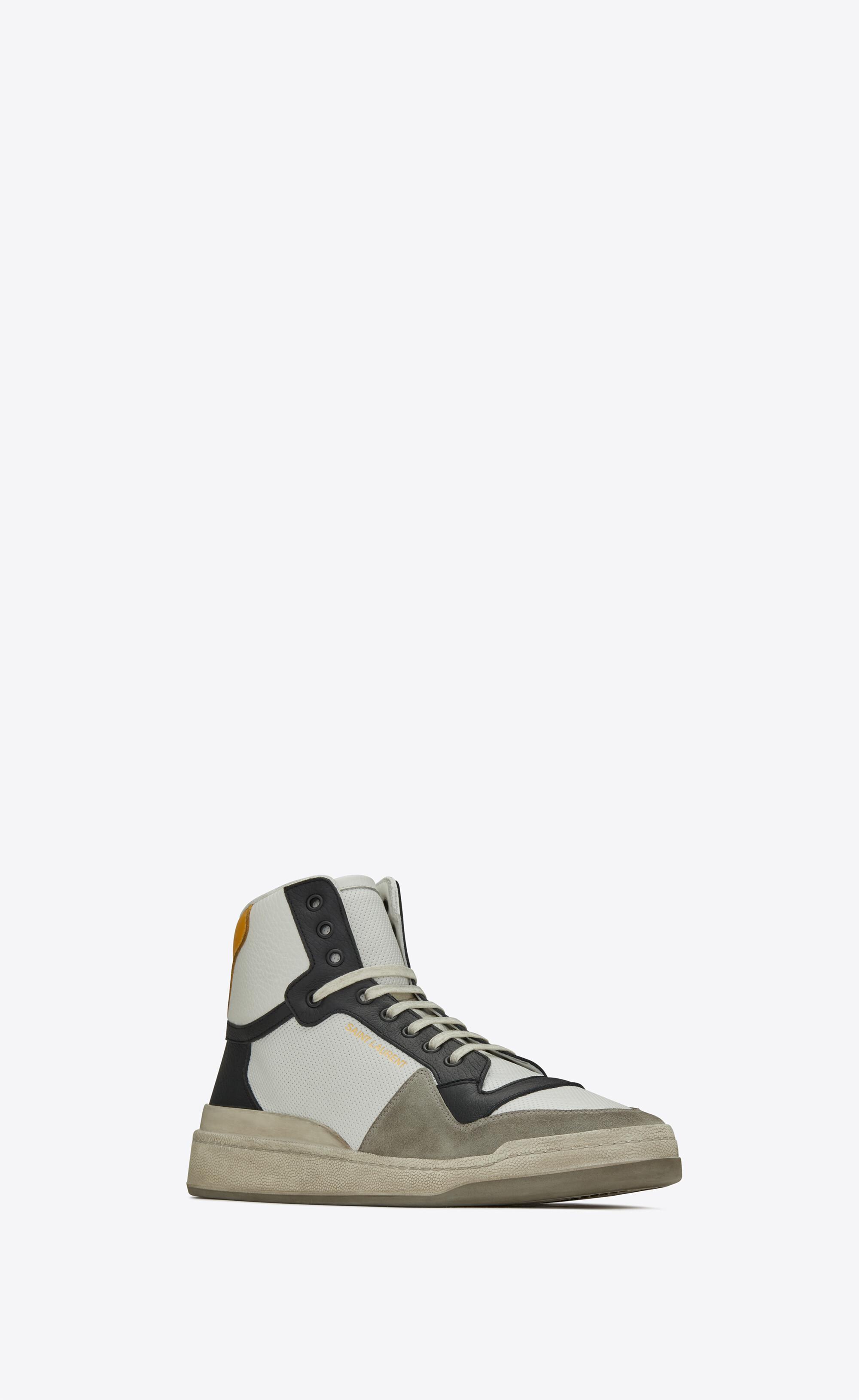 Saint Laurent Sl24 Mid-top Sneakers In Perforated Leather And 