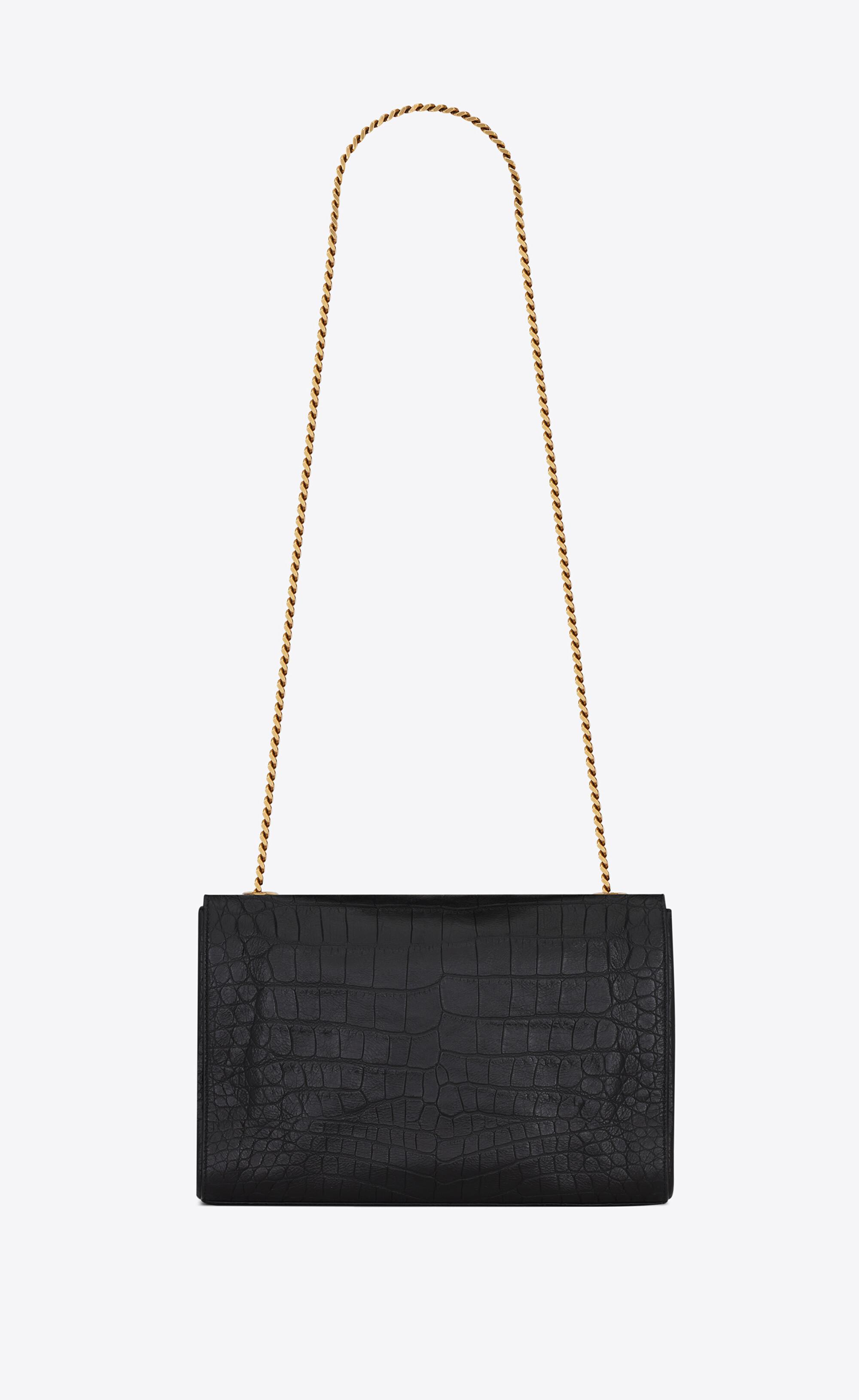 Saint Laurent Large Kate Chain Bag In Black Crocodile Embossed L