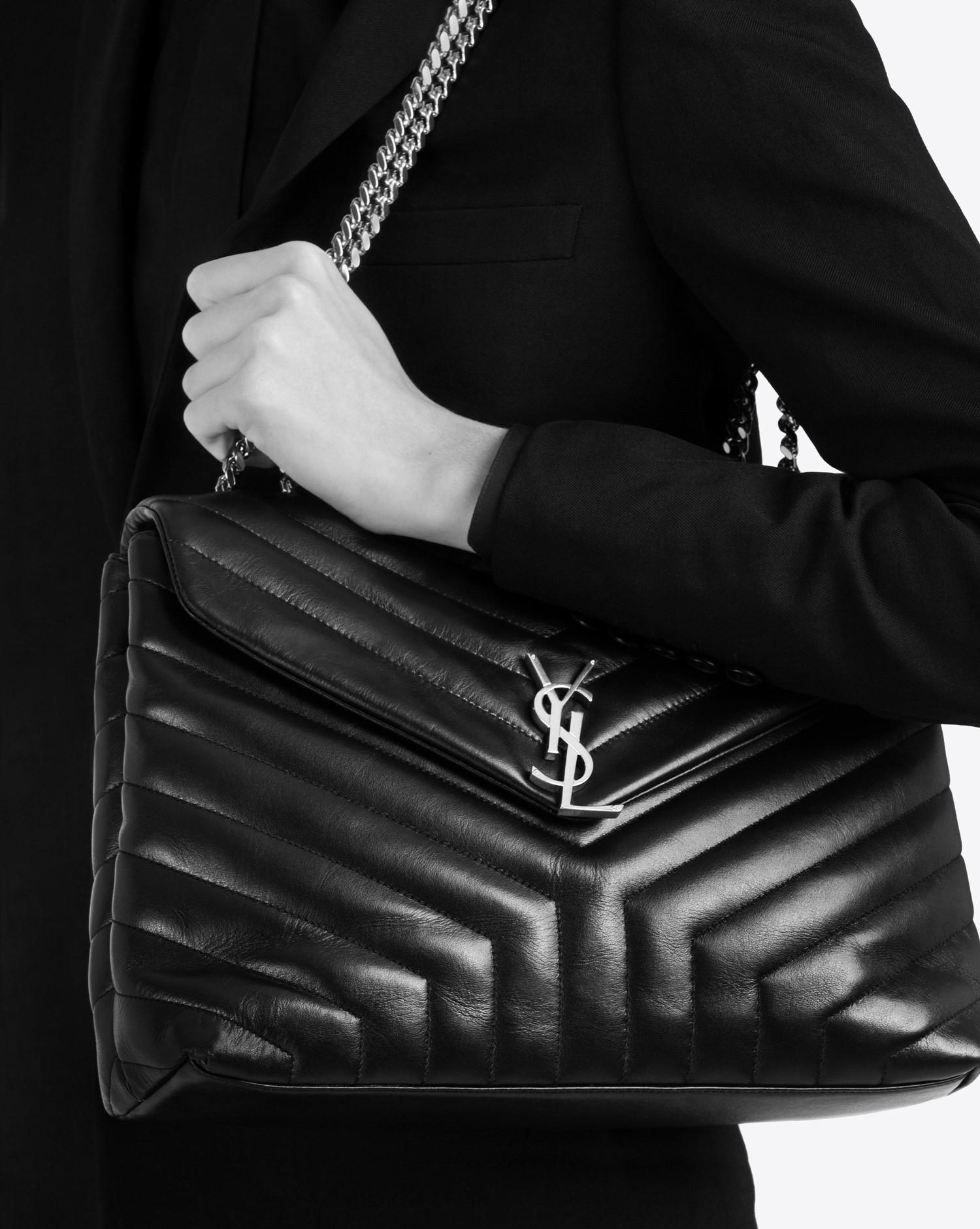 Saint Laurent Medium Loulou Chain Bag In Pearl Grey y Matelasse Leather in Gray Lyst