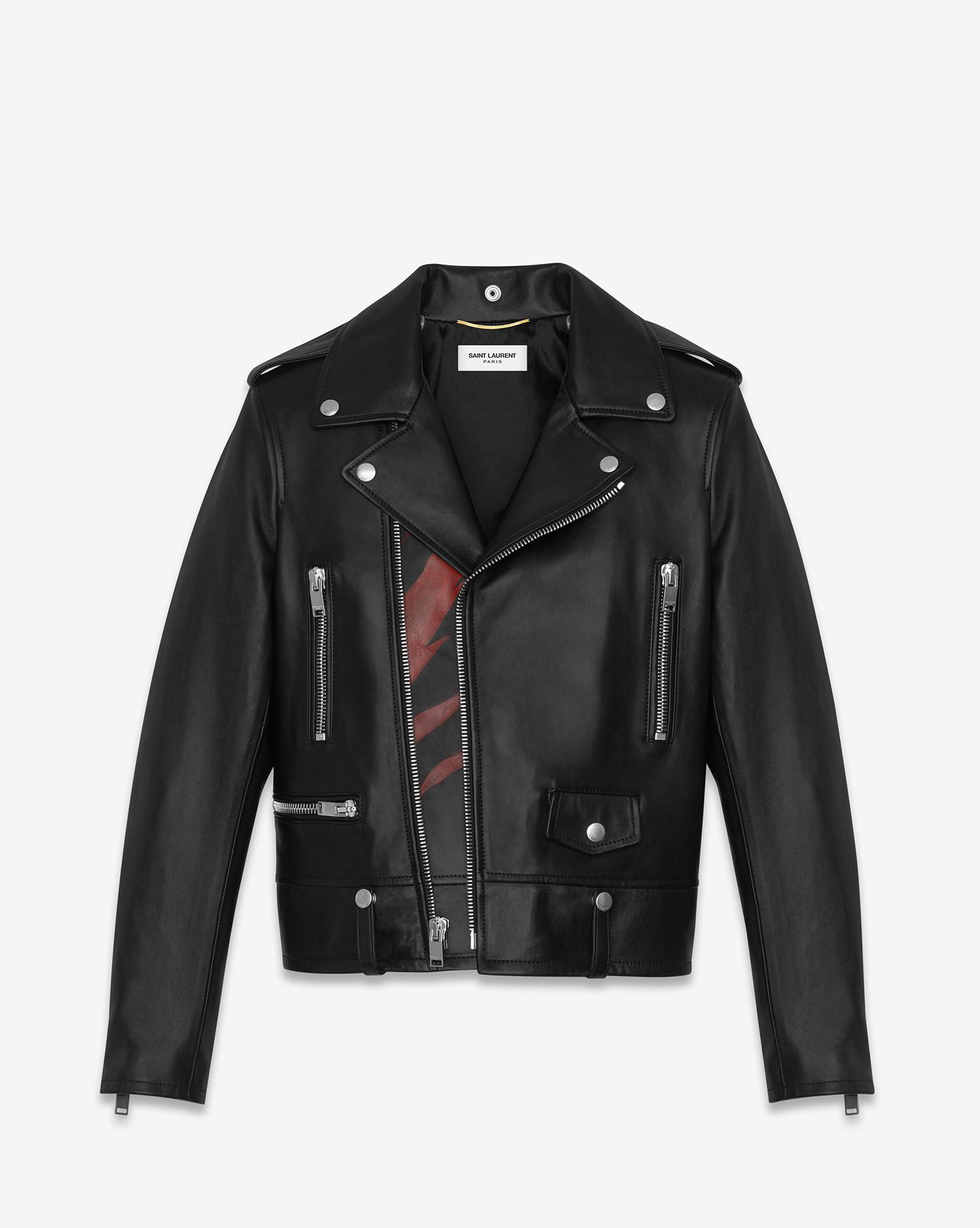 Saint Laurent Classic Black And Red Flame Motorcycle Jacket In Leather ...