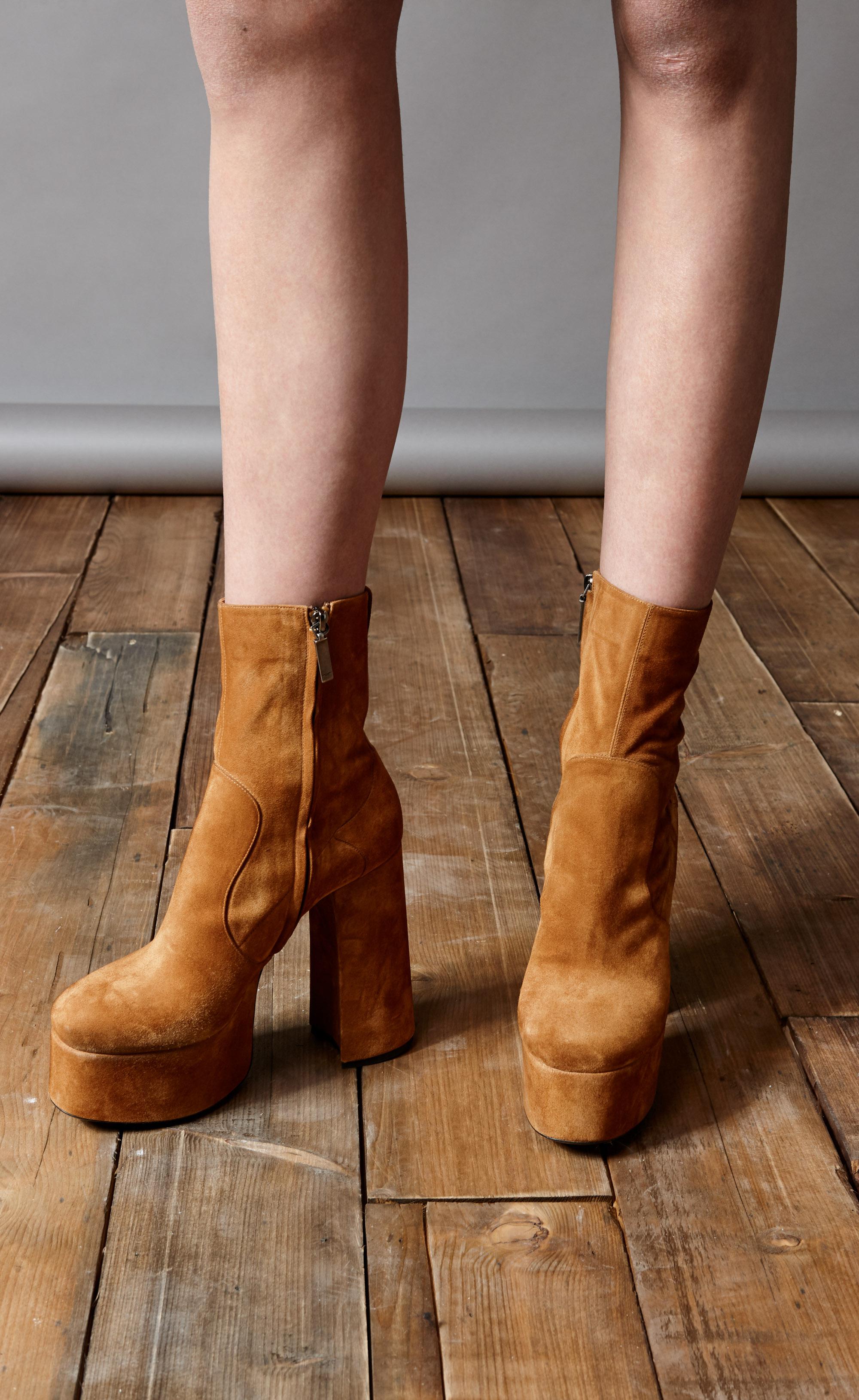 Saint Laurent Billy Platform Booties in Brown Lyst