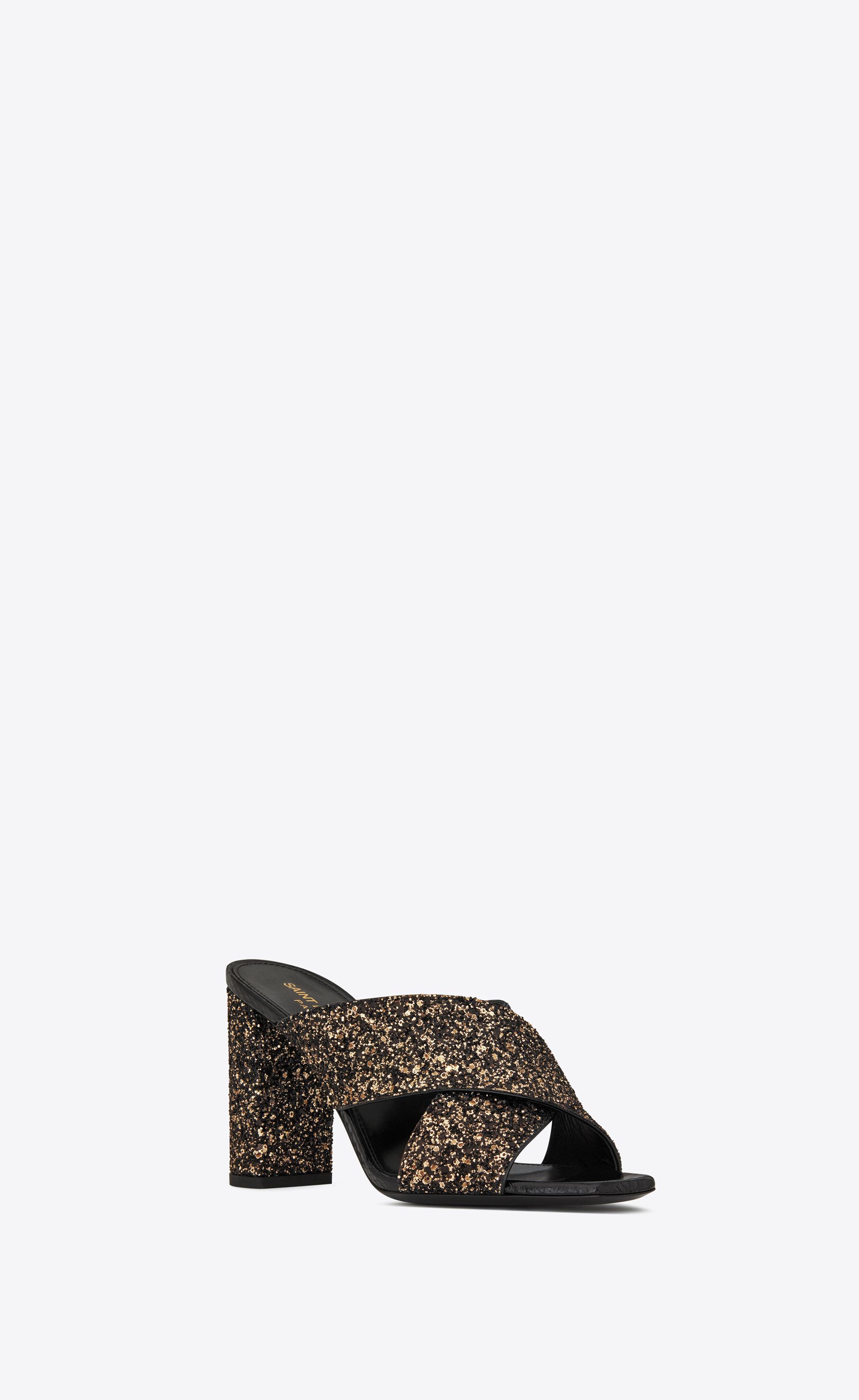 Saint Laurent Loulou Mules In Glitter And Ayers in Black | Lyst