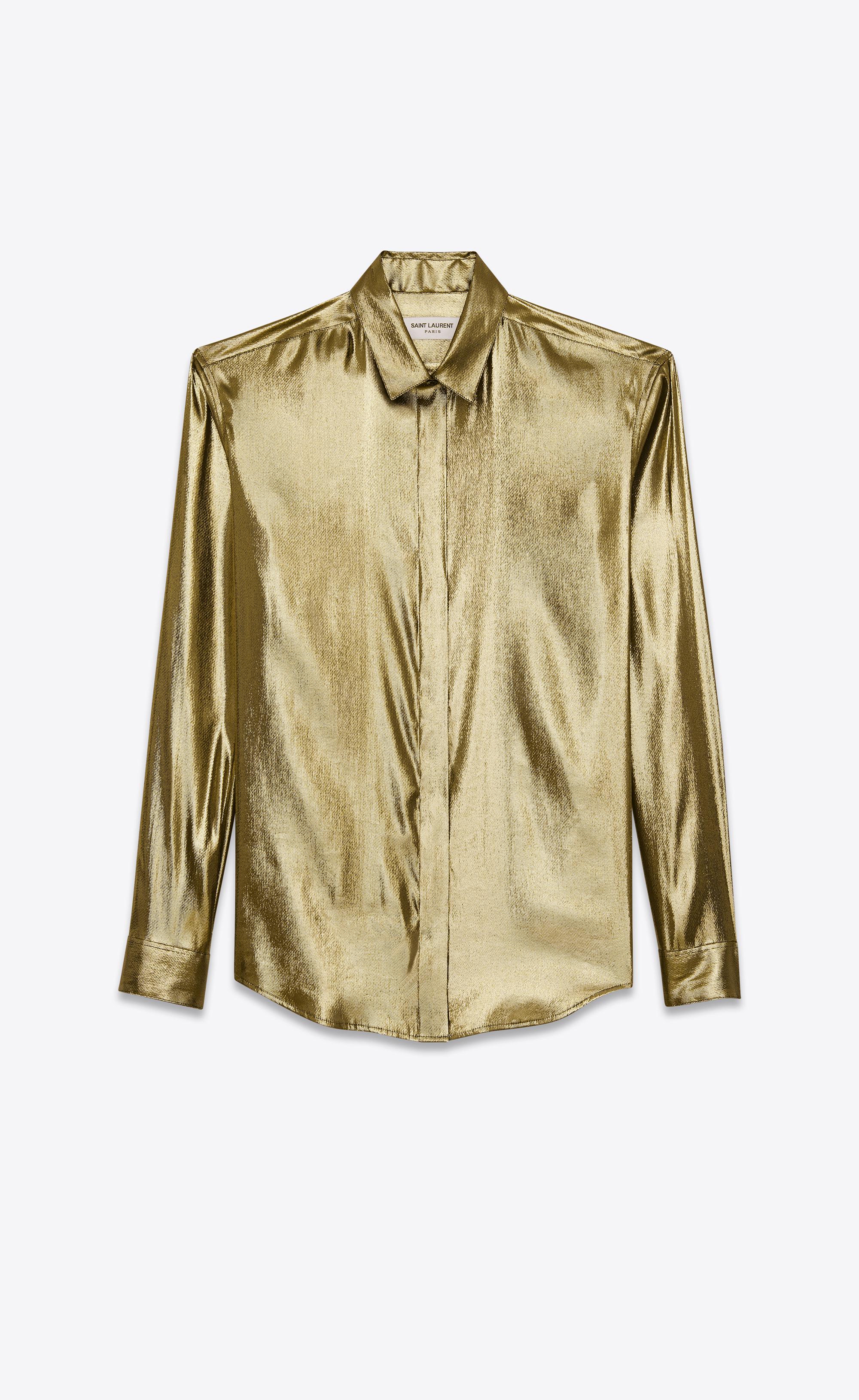 Pas op geluid Overweldigen Saint Laurent Classic Gold Lamé Shirt in Metallic | Lyst