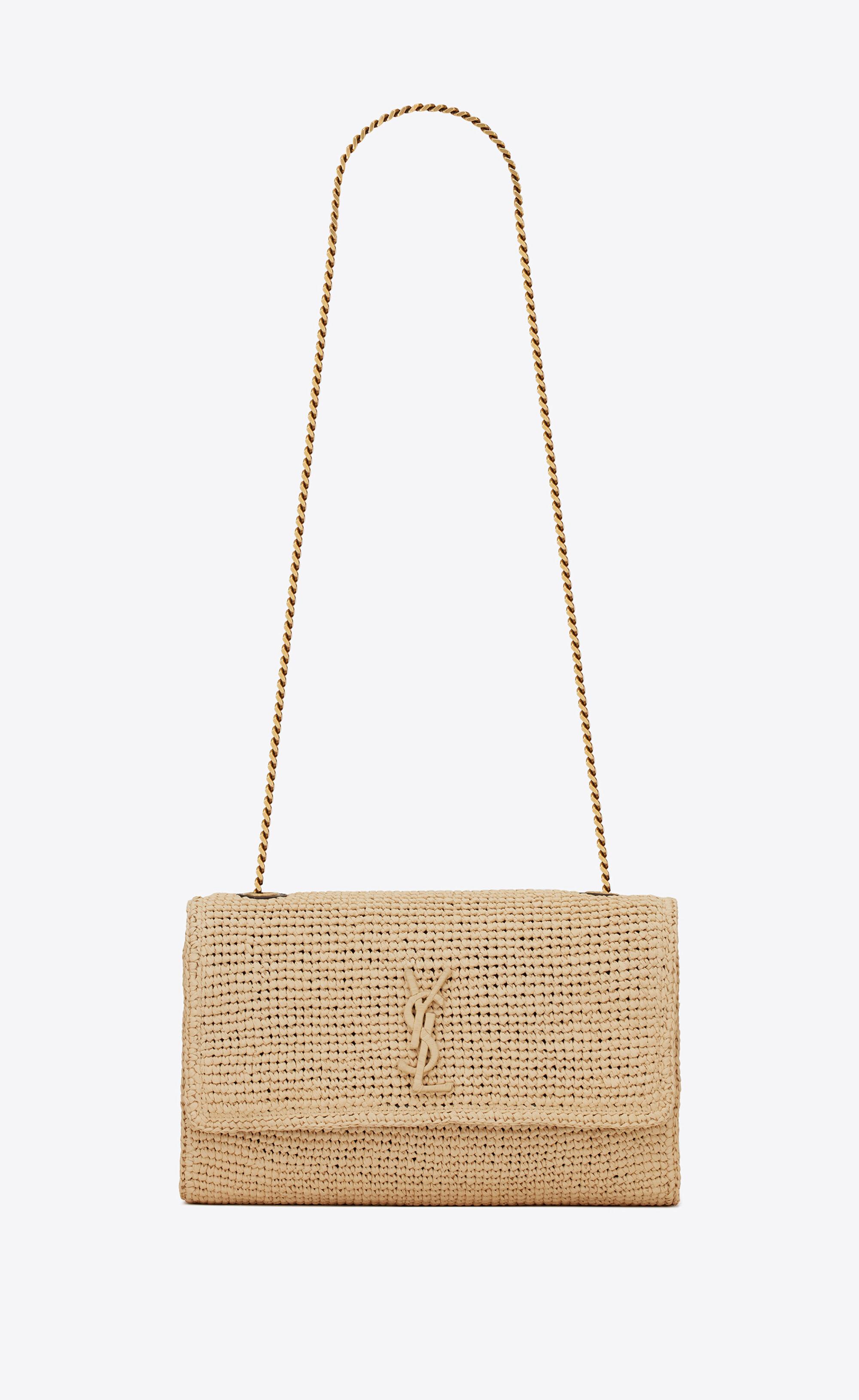 Saint Laurent Medium Kate Raffia Shoulder Bag in Pink Glo