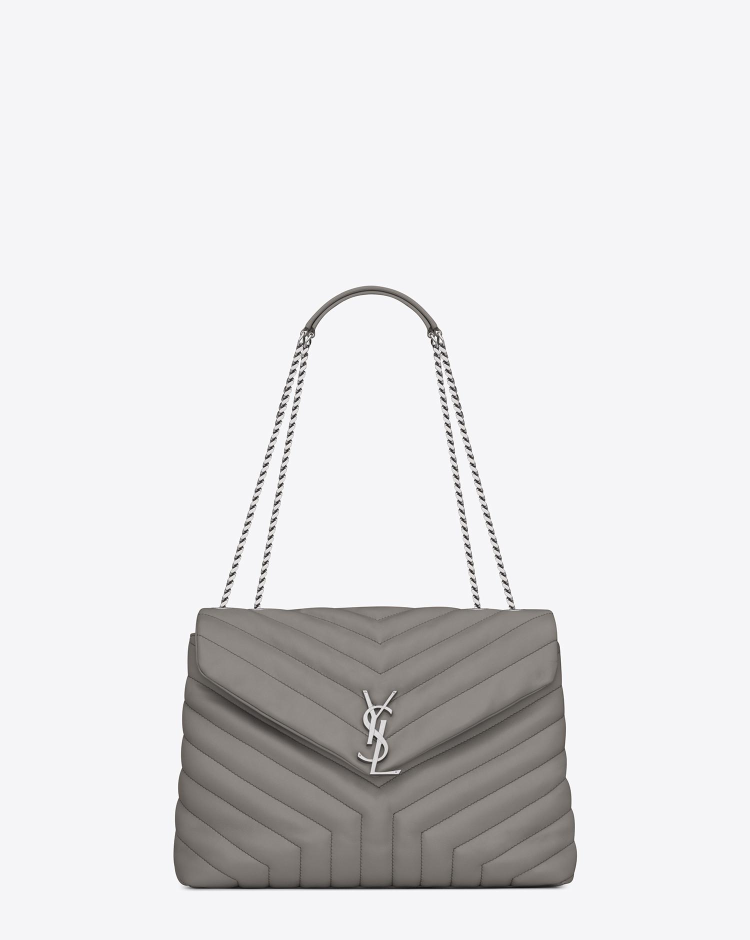 Saint Laurent Medium Loulou Chain Bag In Pearl Grey